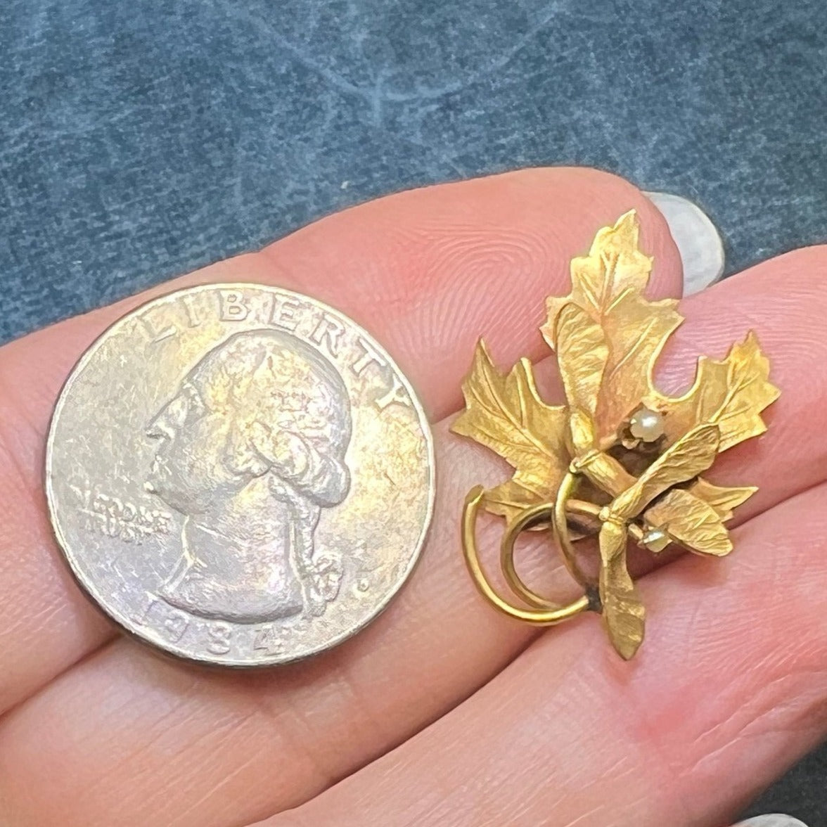 14k Gold Autumn Scottish Maple Leaf Pendant w Seedlings