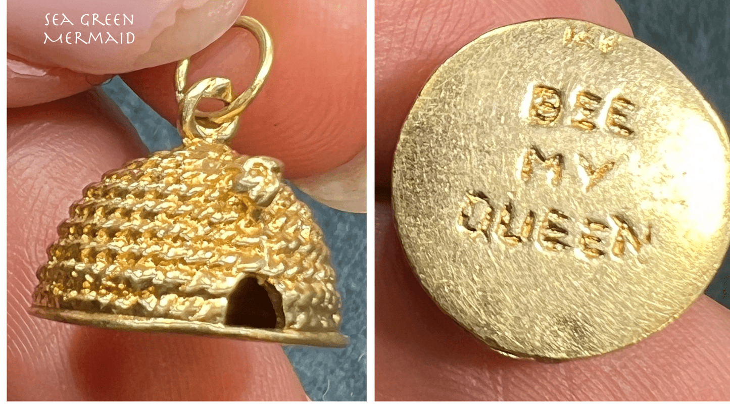 14k Gold "BEE MY QUEEN" Honey Bee + Hive Pendant *Video*