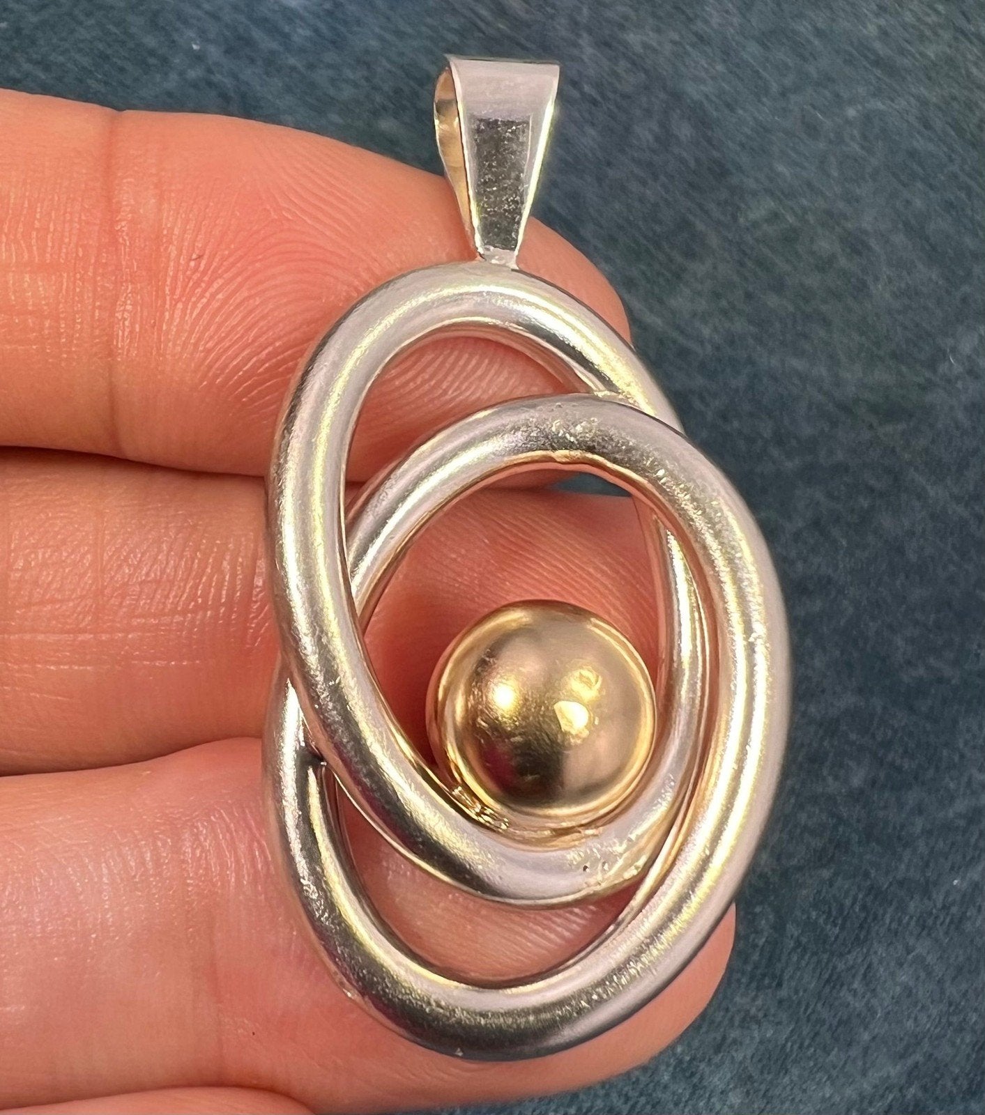 14k Gold Ball in Silver MCM Modernist Swirl Pendant. Pierre Cardin - R