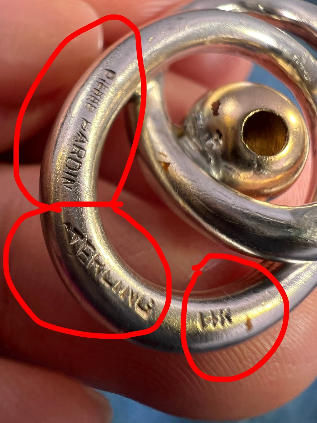 14k Gold Ball in Silver MCM Modernist Swirl Pendant. Pierre Cardin - L