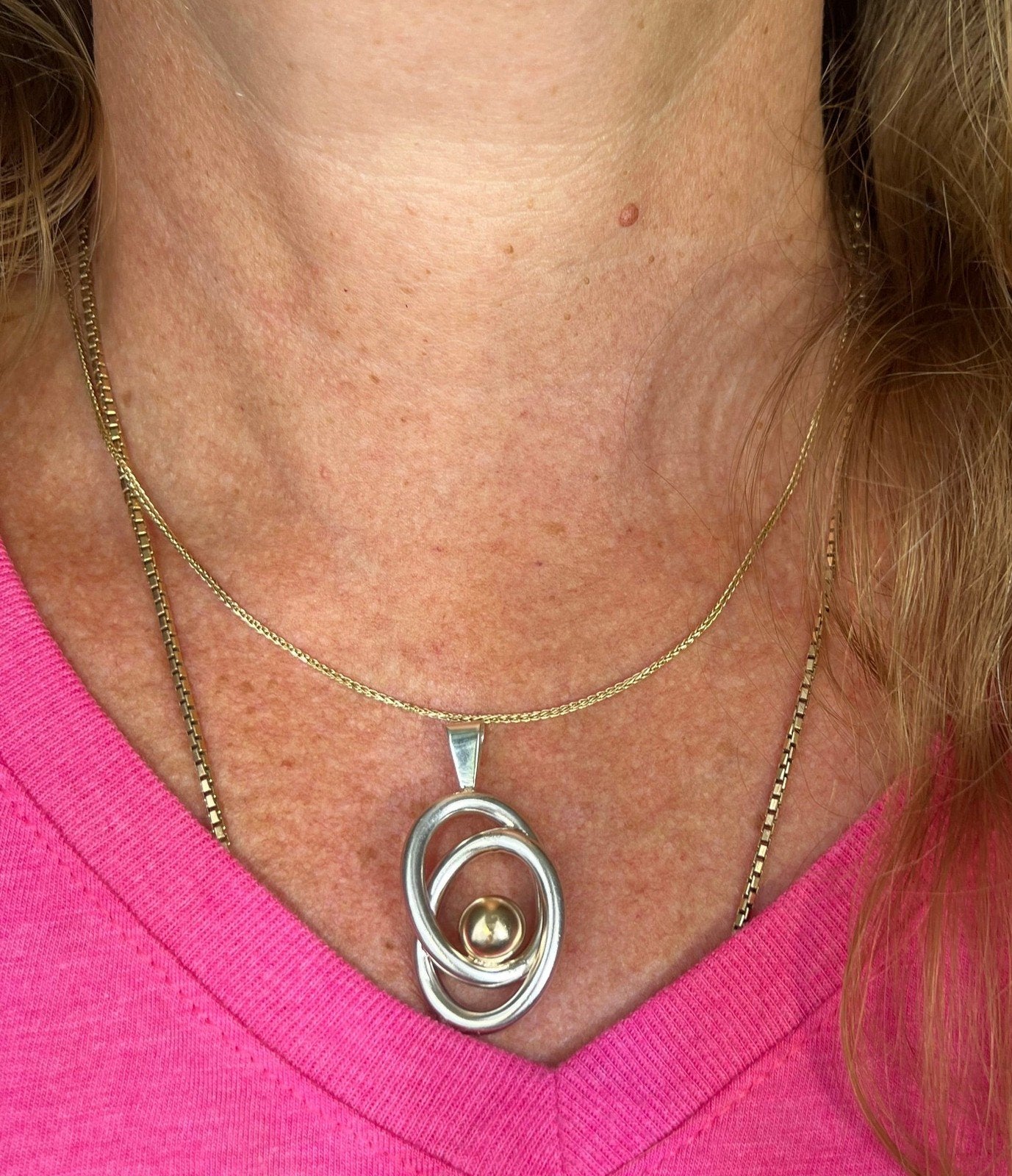 14k Gold Ball in Silver MCM Modernist Swirl Pendant. Pierre Cardin - L