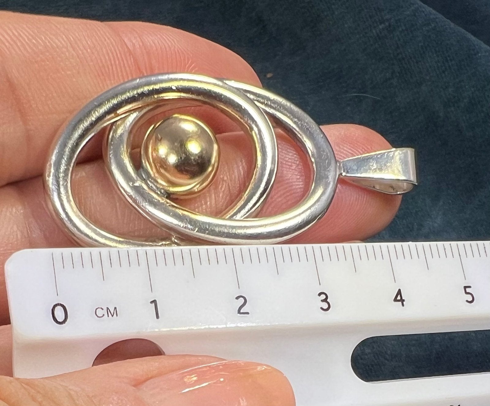 14k Gold Ball in Silver MCM Modernist Swirl Pendant. Pierre Cardin - L