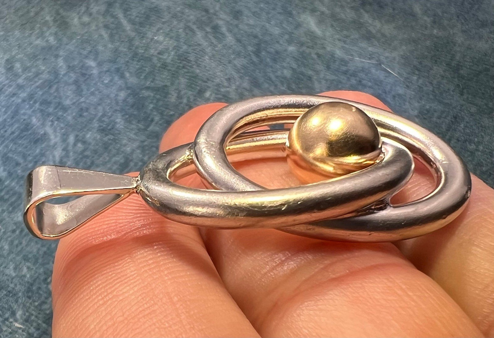 14k Gold Ball in Silver MCM Modernist Swirl Pendant. Pierre Cardin - R