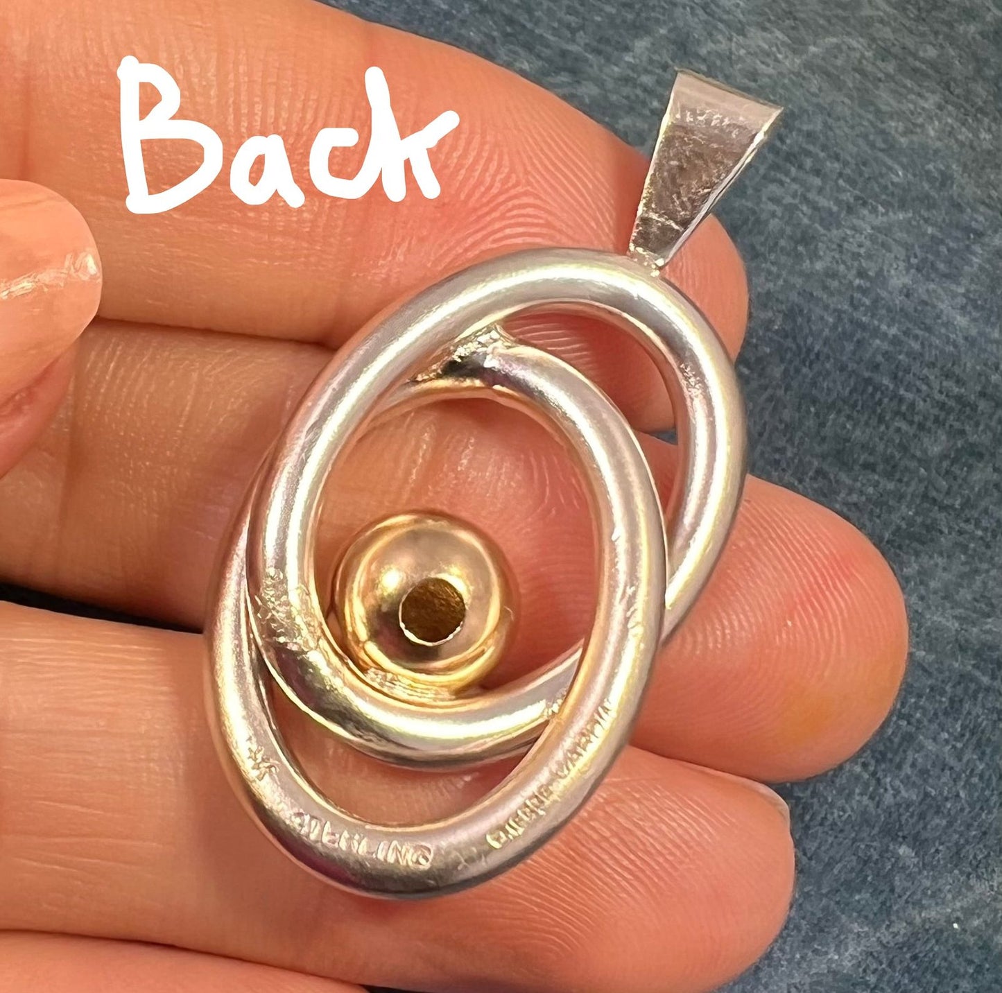 14k Gold Ball in Silver MCM Modernist Swirl Pendant. Pierre Cardin - R