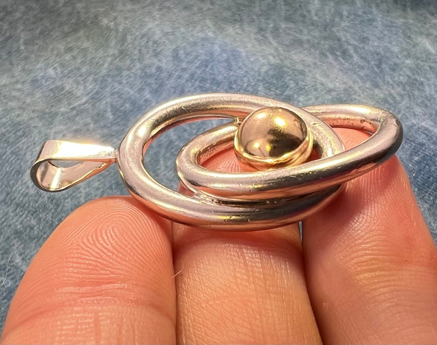 14k Gold Ball in Silver MCM Modernist Swirl Pendant. Pierre Cardin - L