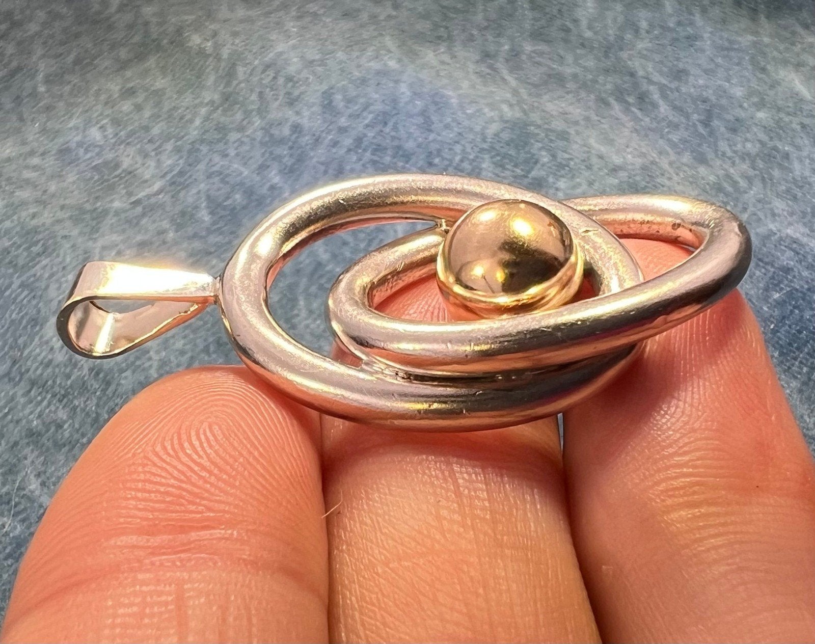 14k Gold Ball in Silver MCM Modernist Swirl Pendant. Pierre Cardin - L