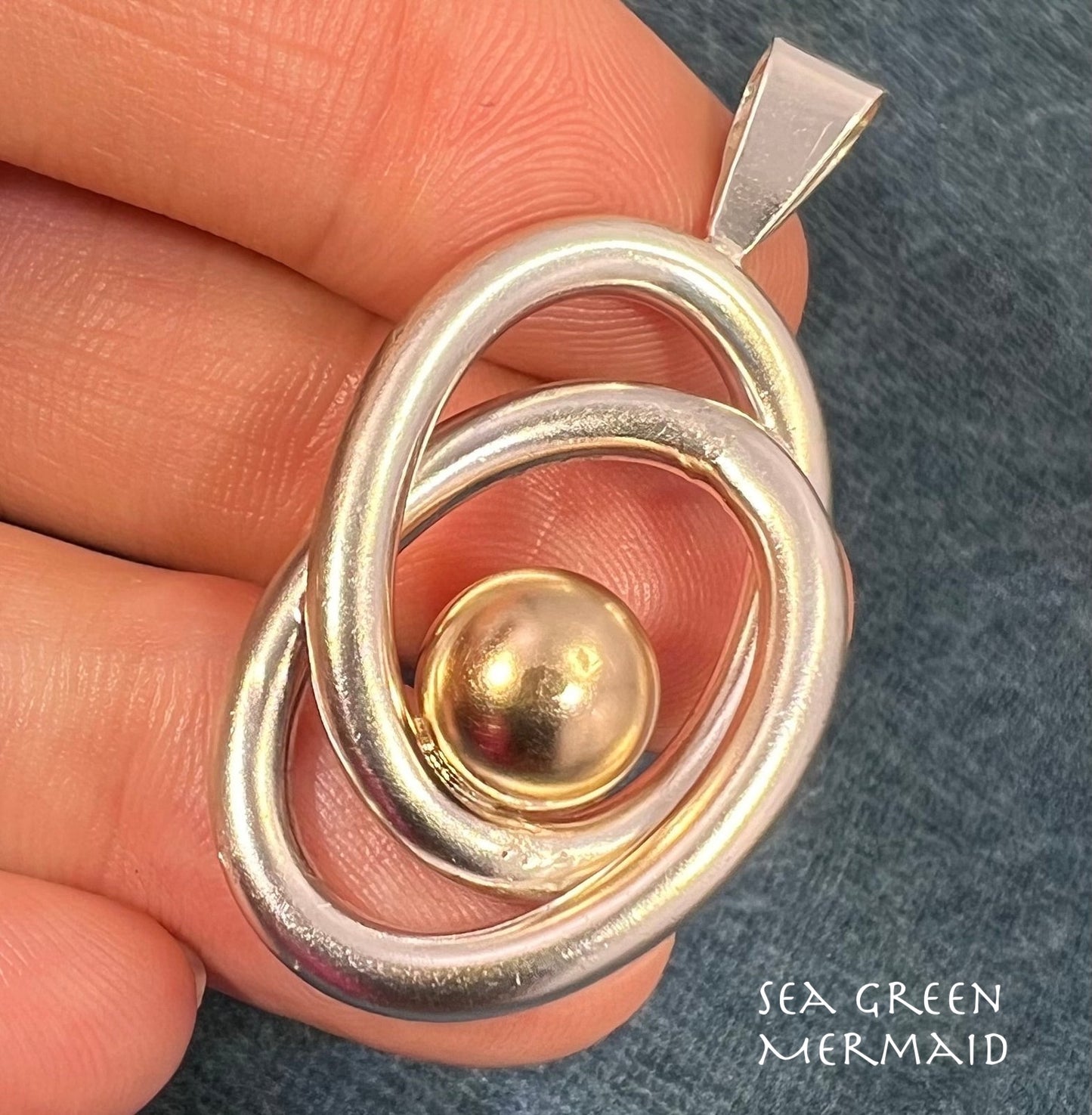 14k Gold Ball in Silver MCM Modernist Swirl Pendant. Pierre Cardin - R