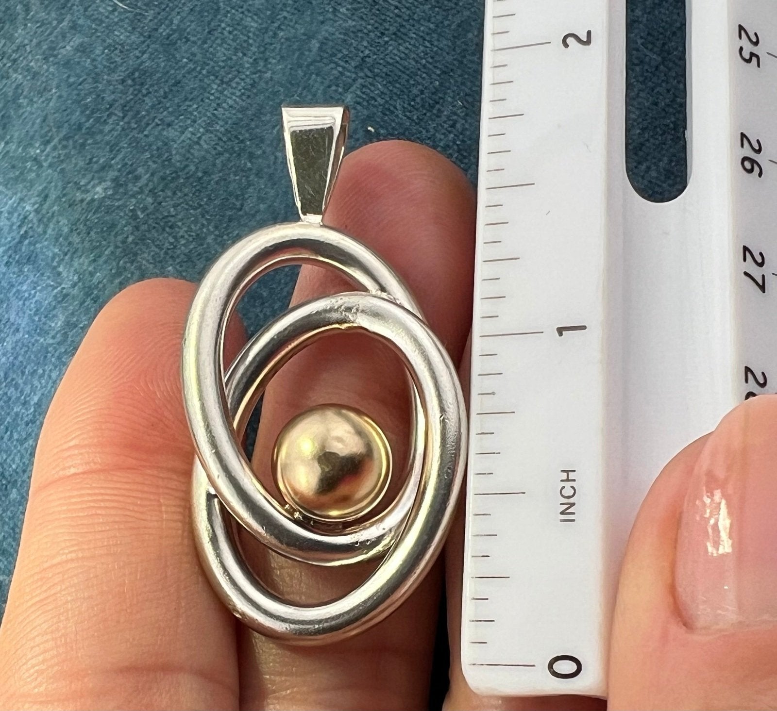 14k Gold Ball in Silver MCM Modernist Swirl Pendant. Pierre Cardin - R