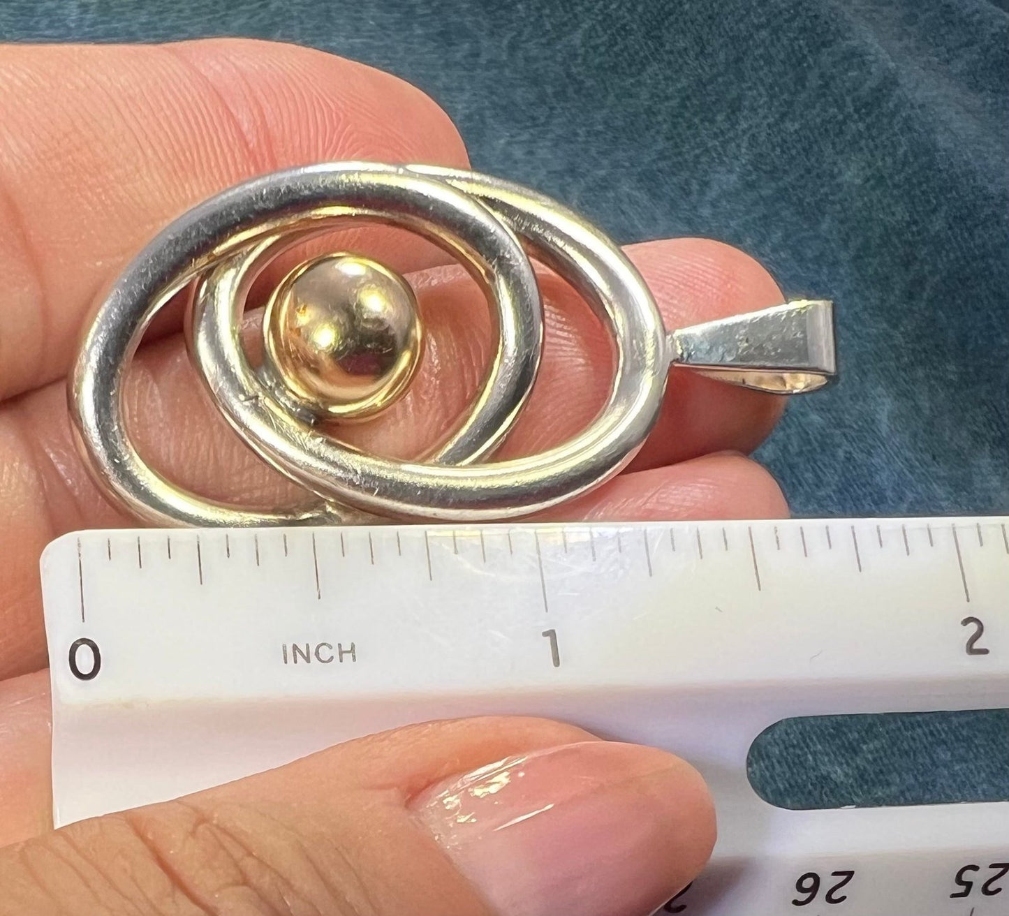 14k Gold Ball in Silver MCM Modernist Swirl Pendant. Pierre Cardin - L