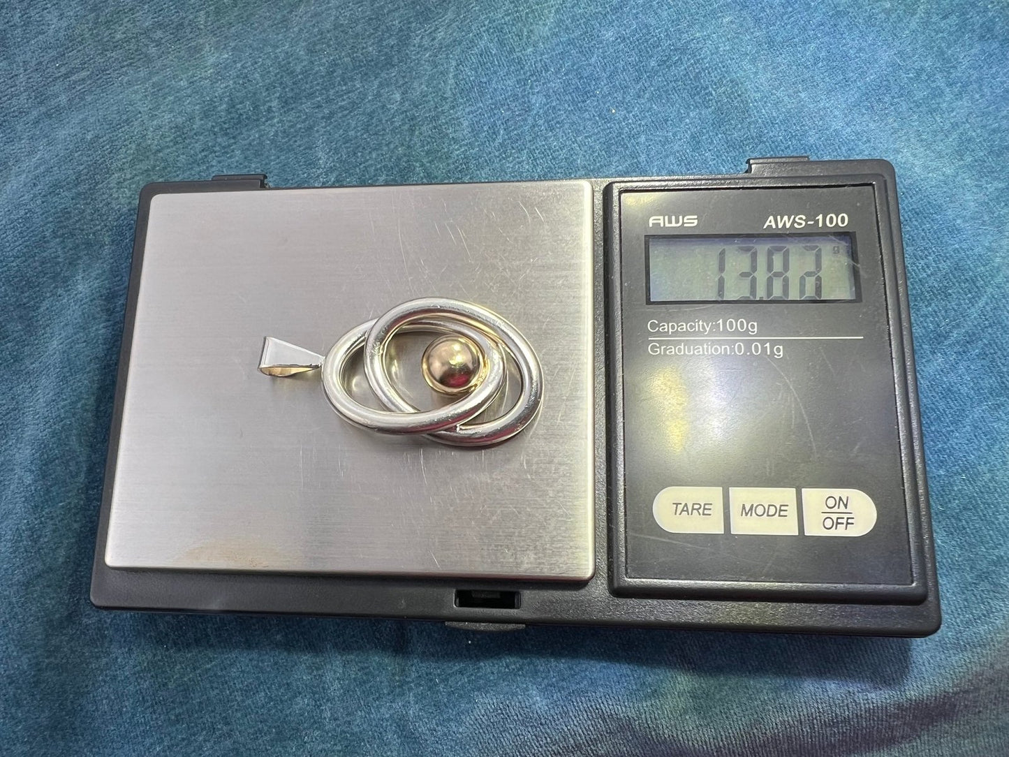 14k Gold Ball in Silver MCM Modernist Swirl Pendant. Pierre Cardin - R