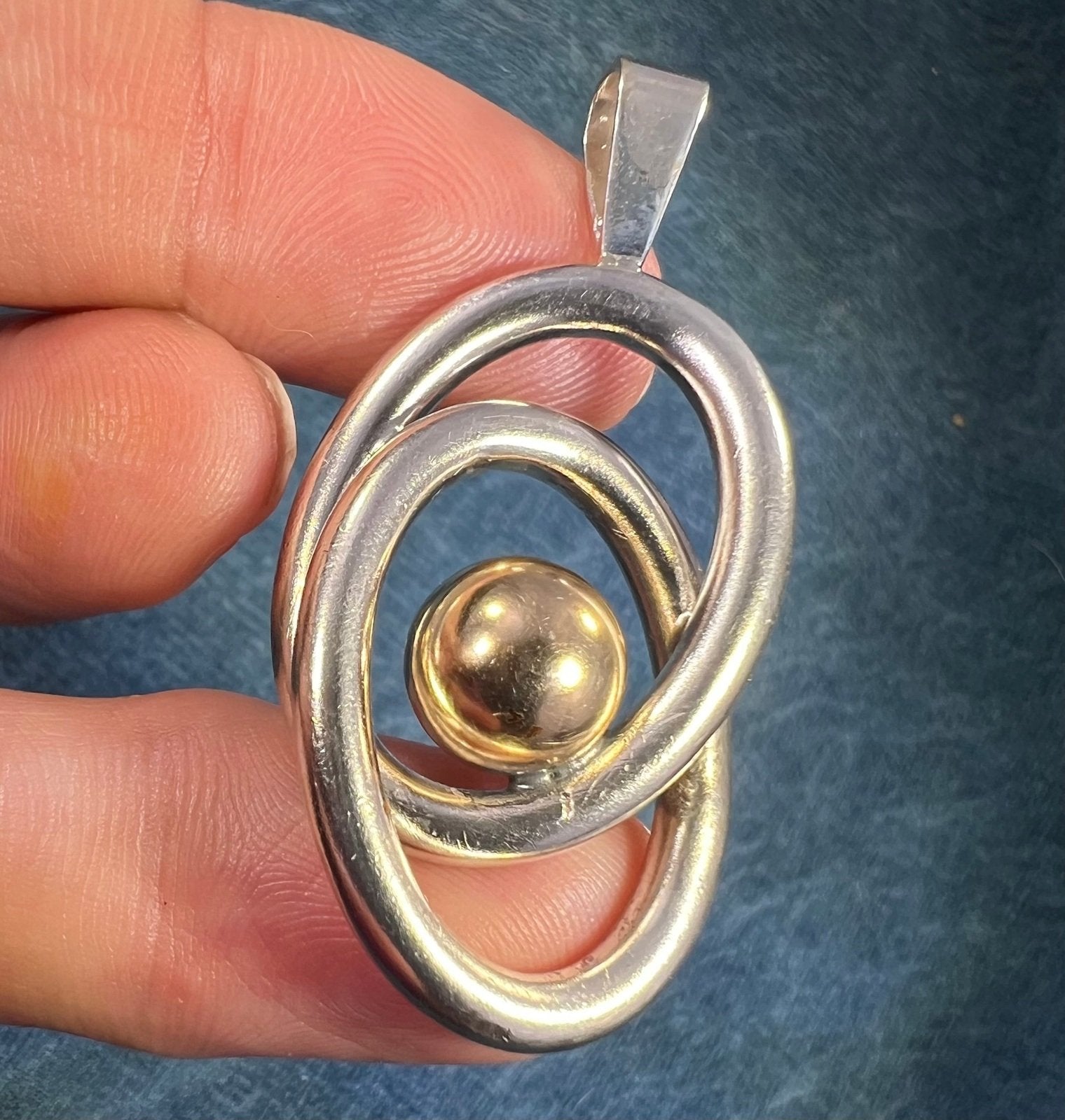 14k Gold Ball in Silver MCM Modernist Swirl Pendant. Pierre Cardin - L