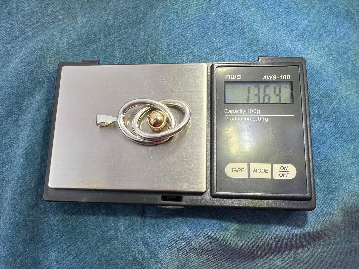 14k Gold Ball in Silver MCM Modernist Swirl Pendant. Pierre Cardin - L