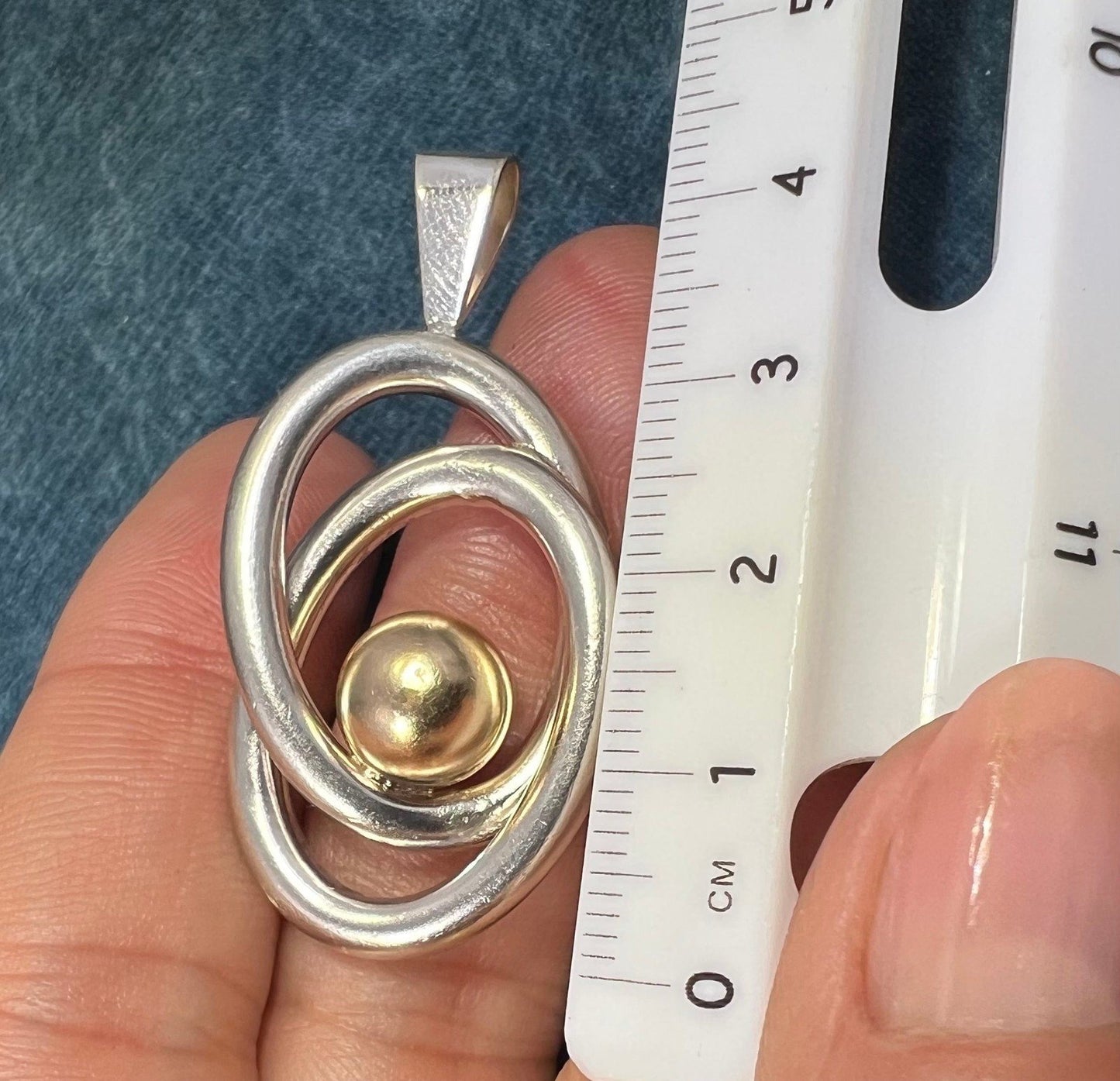 14k Gold Ball in Silver MCM Modernist Swirl Pendant. Pierre Cardin - R