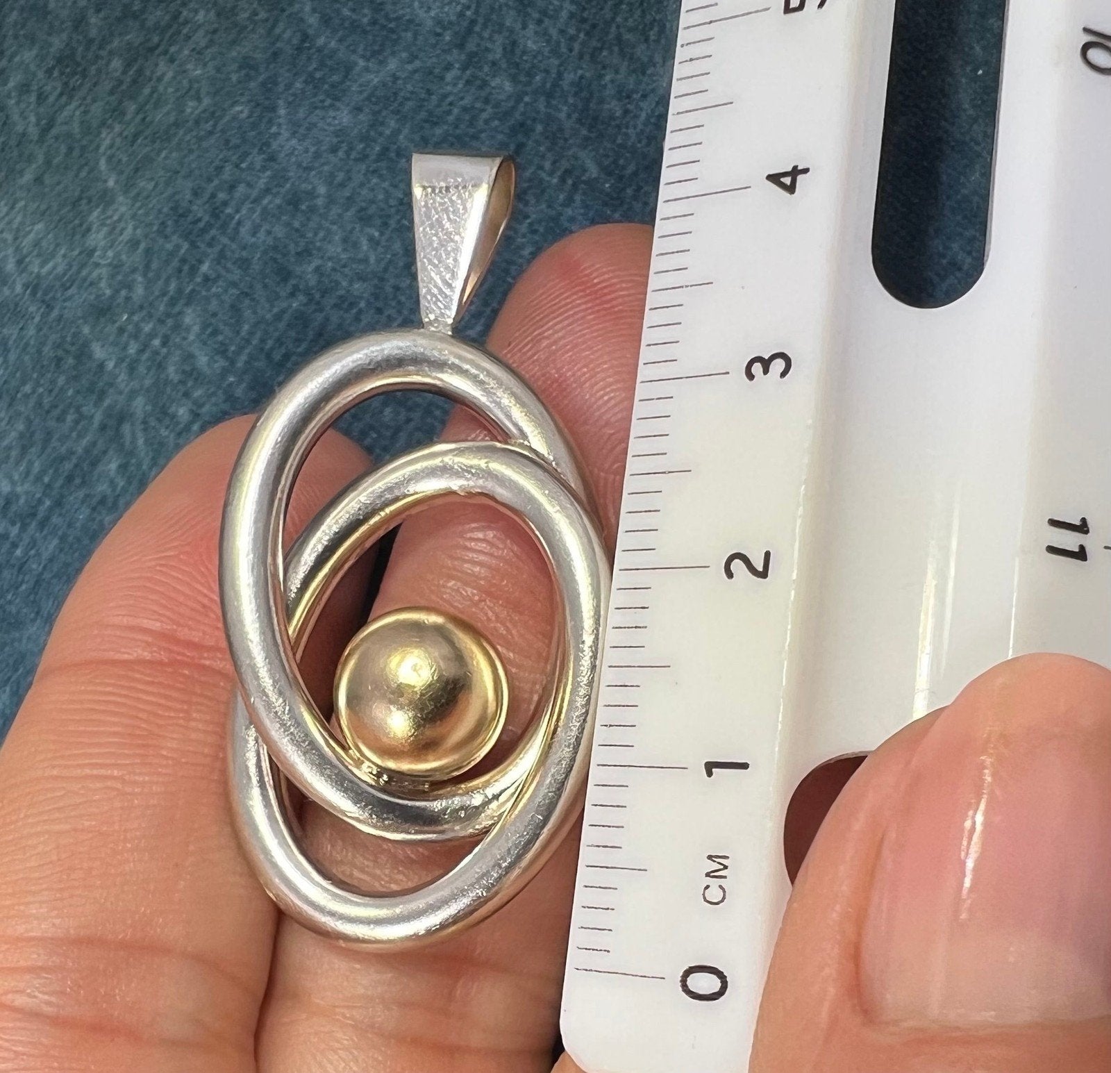 14k Gold Ball in Silver MCM Modernist Swirl Pendant. Pierre Cardin - R