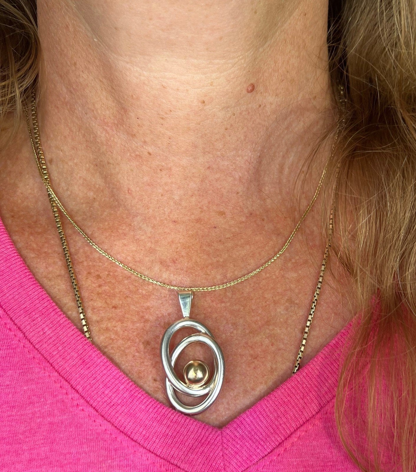 14k Gold Ball in Silver MCM Modernist Swirl Pendant. Pierre Cardin - R