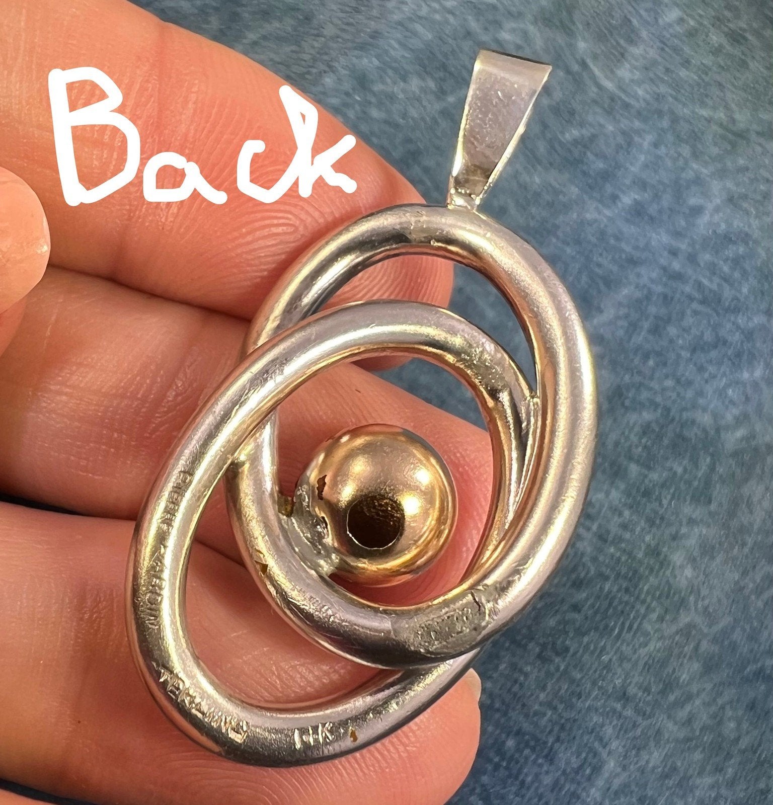 14k Gold Ball in Silver MCM Modernist Swirl Pendant. Pierre Cardin - L