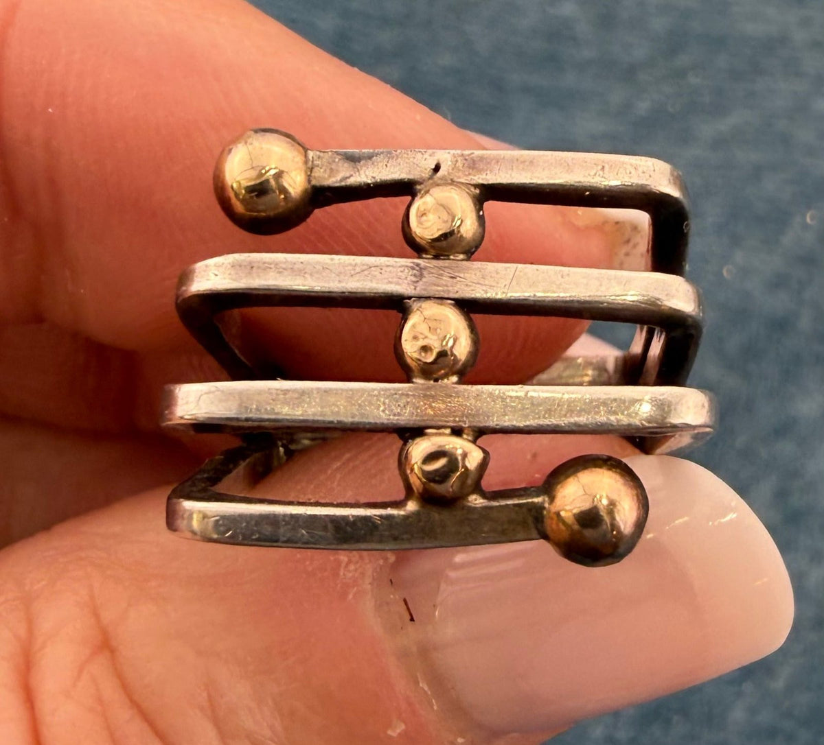 14k Gold Balls on 925 Wide Square Coil Ring. MCM Modernist Artisan
