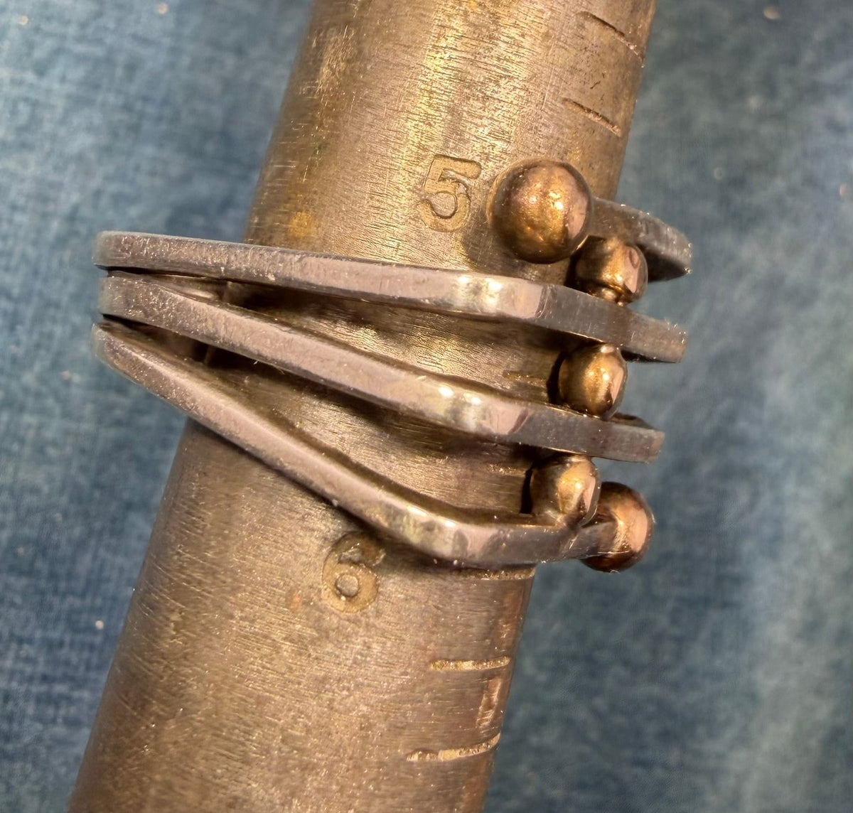14k Gold Balls on 925 Wide Square Coil Ring. MCM Modernist Artisan