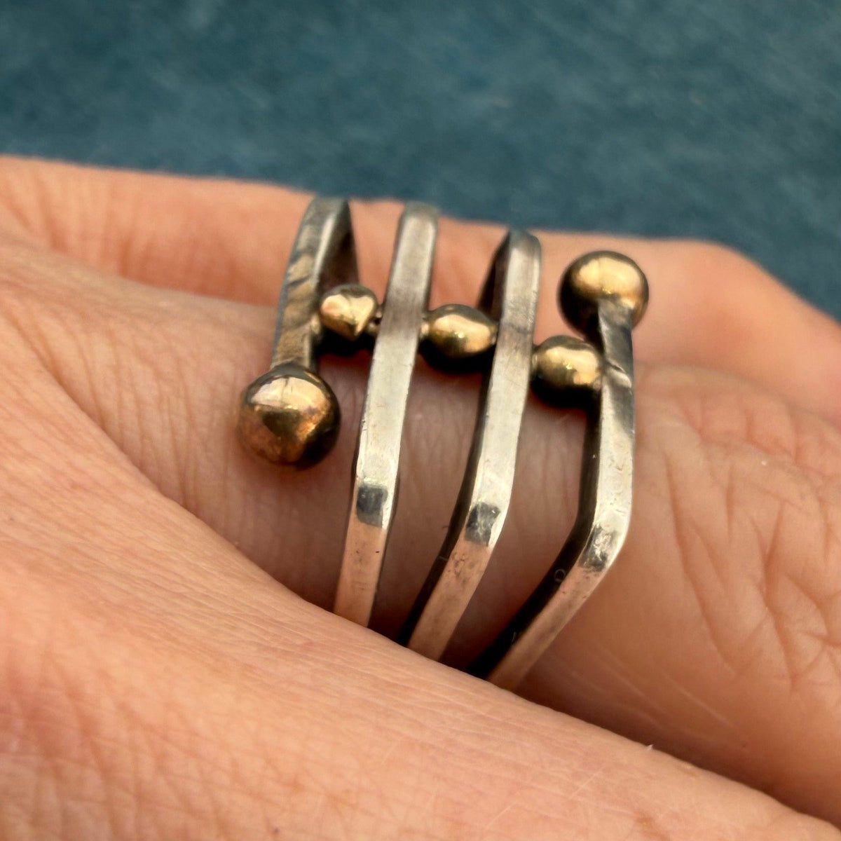 14k Gold Balls on 925 Wide Square Coil Ring. MCM Modernist Artisan