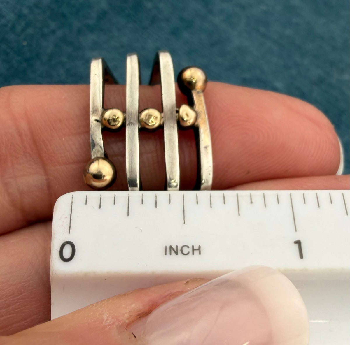 14k Gold Balls on 925 Wide Square Coil Ring. MCM Modernist Artisan