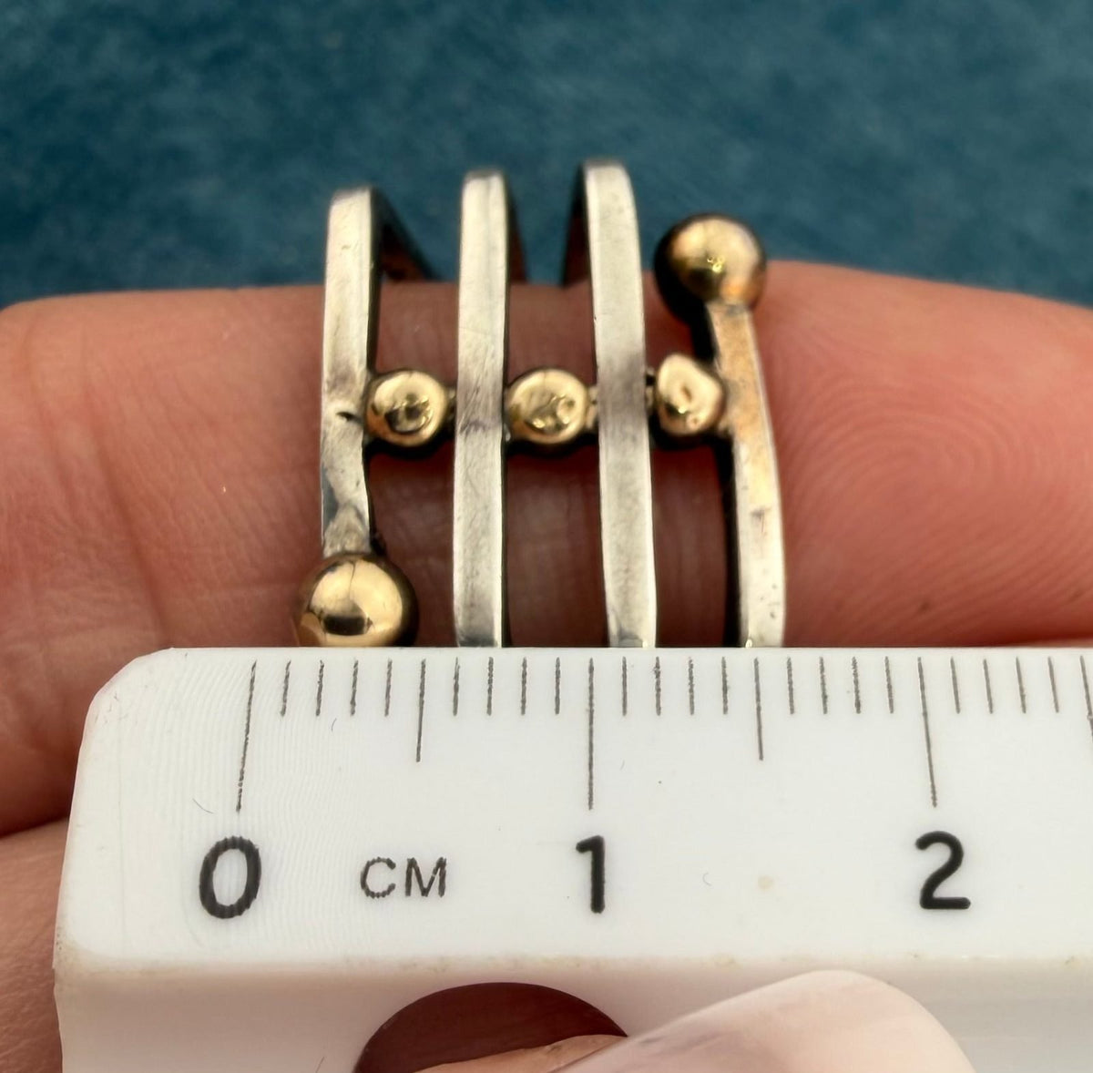 14k Gold Balls on 925 Wide Square Coil Ring. MCM Modernist Artisan