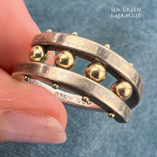 14k Gold Balls on 925 Wrap Coil Ring. MCM Modernist Designer