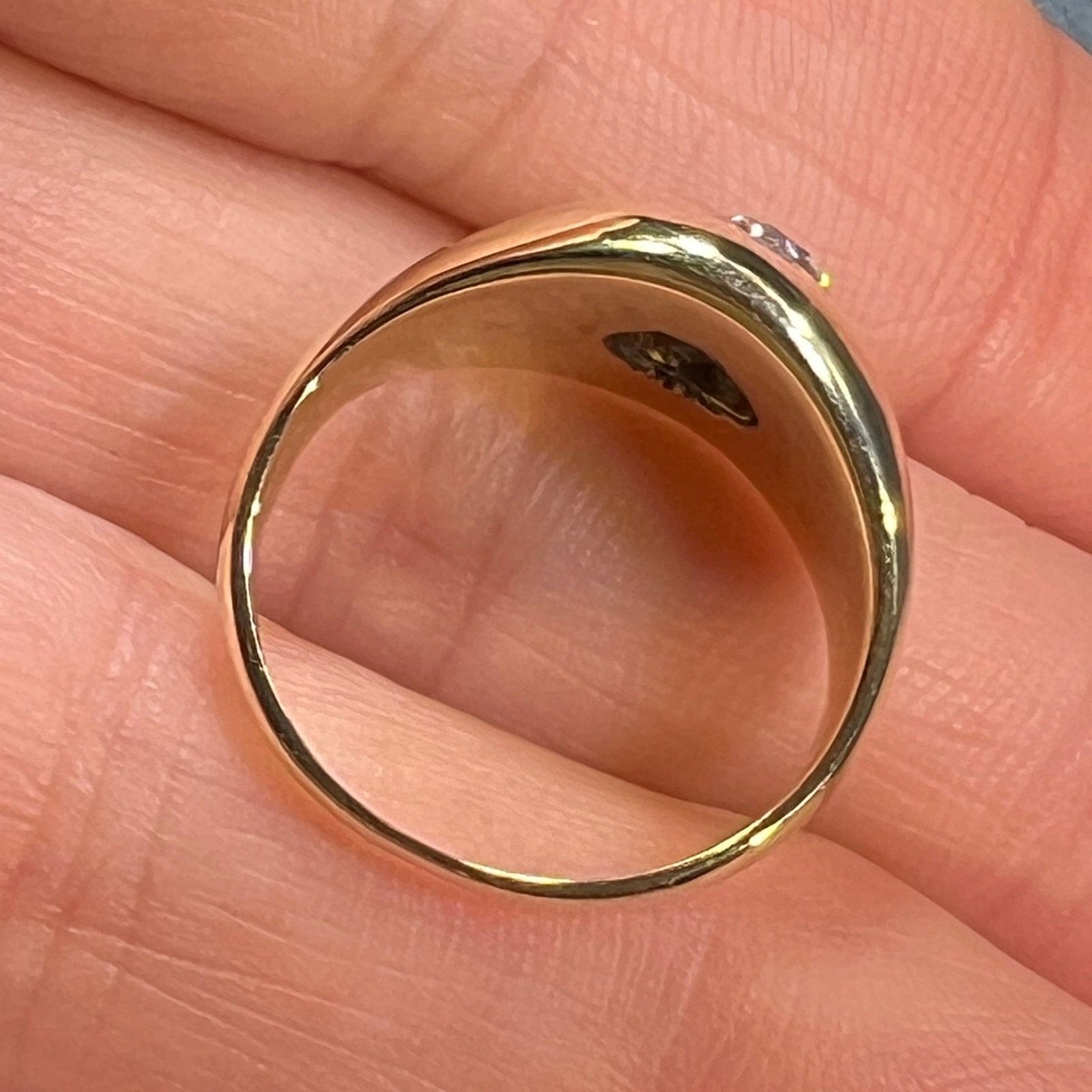 14k Gold Bezel-Set Diamond Wide Signet Dome Ring. 1/2" + 8g *Video*