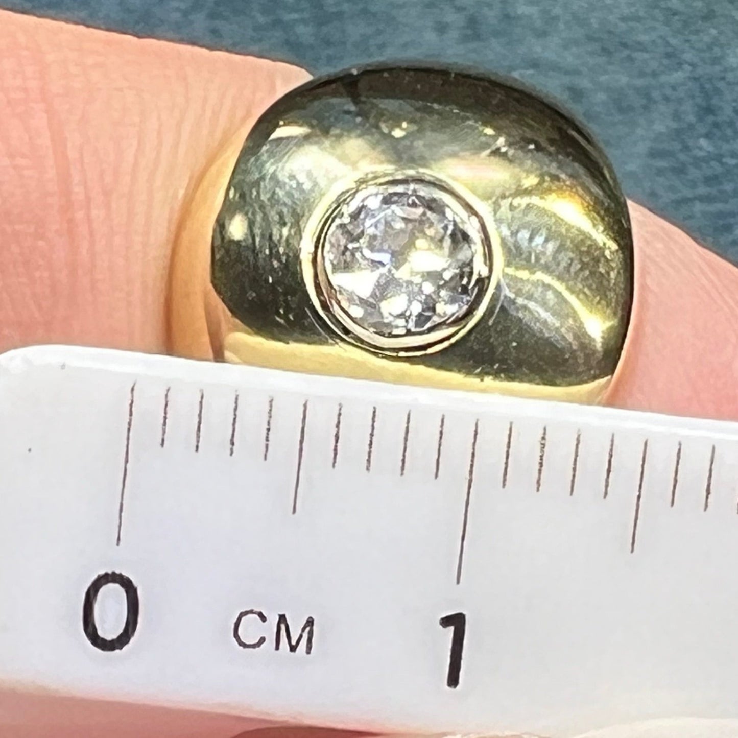 14k Gold Bezel-Set Diamond Wide Signet Dome Ring. 1/2" + 8g *Video*