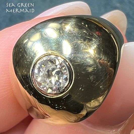 14k Gold Bezel-Set Diamond Wide Signet Dome Ring. 1/2" + 8g *Video*