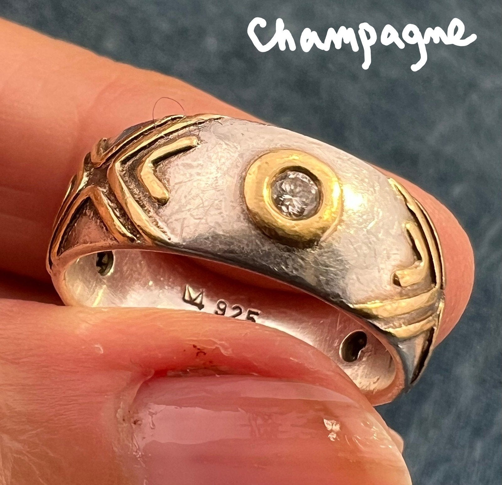 14k Gold Bezel Set Fancy Diamonds in Wide Silver Ring. 6.5g Eternity Band