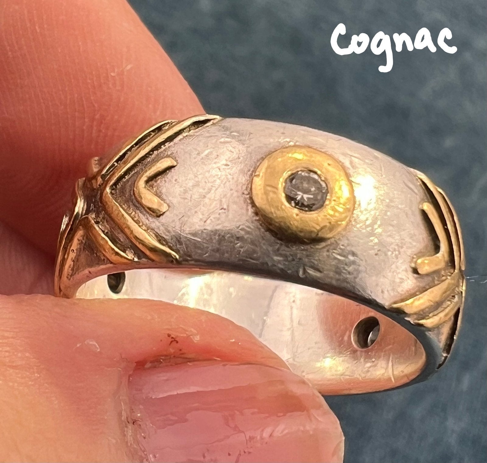 14k Gold Bezel Set Fancy Diamonds in Wide Silver Ring. 6.5g Eternity Band