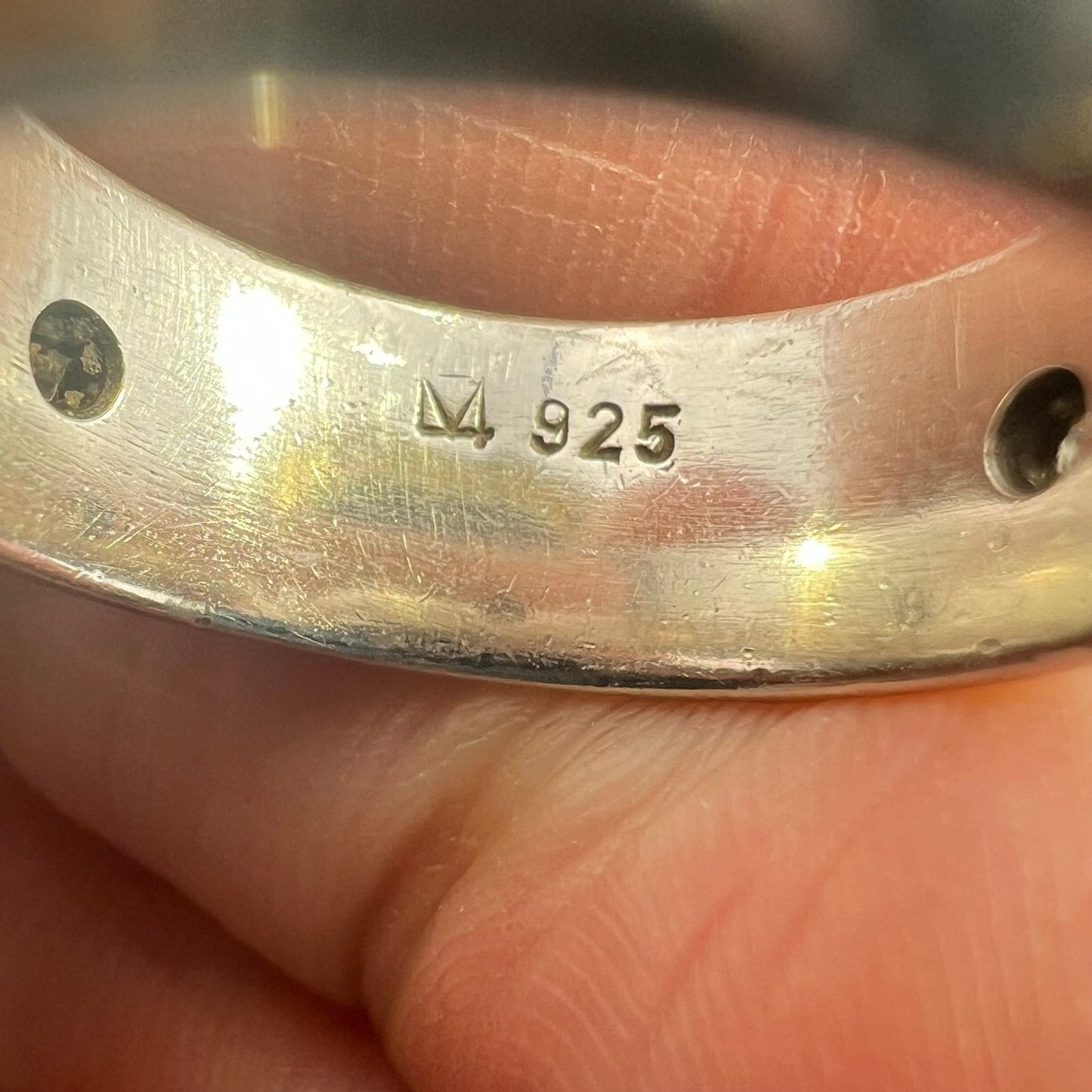 14k Gold Bezel Set Fancy Diamonds in Wide Silver Ring. 6.5g Eternity Band