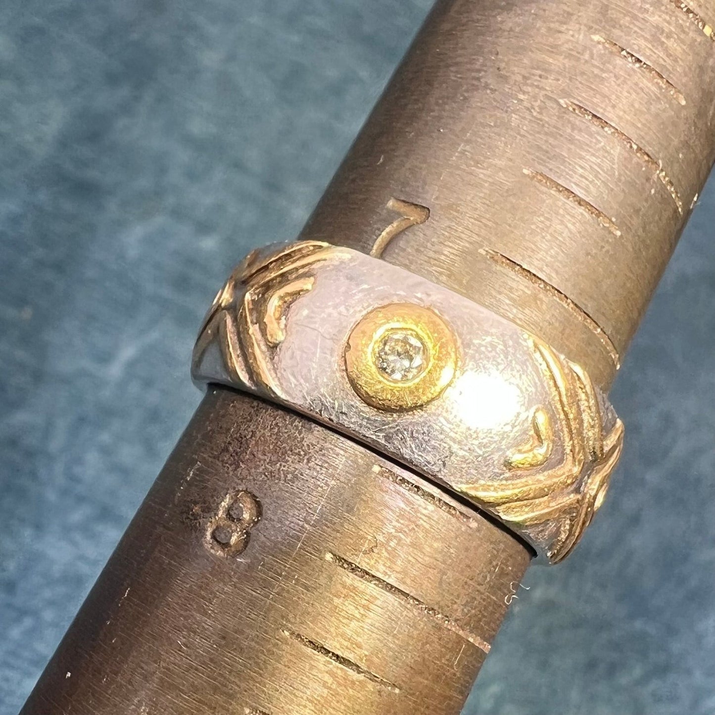 14k Gold Bezel Set Fancy Diamonds in Wide Silver Ring. 6.5g Eternity Band