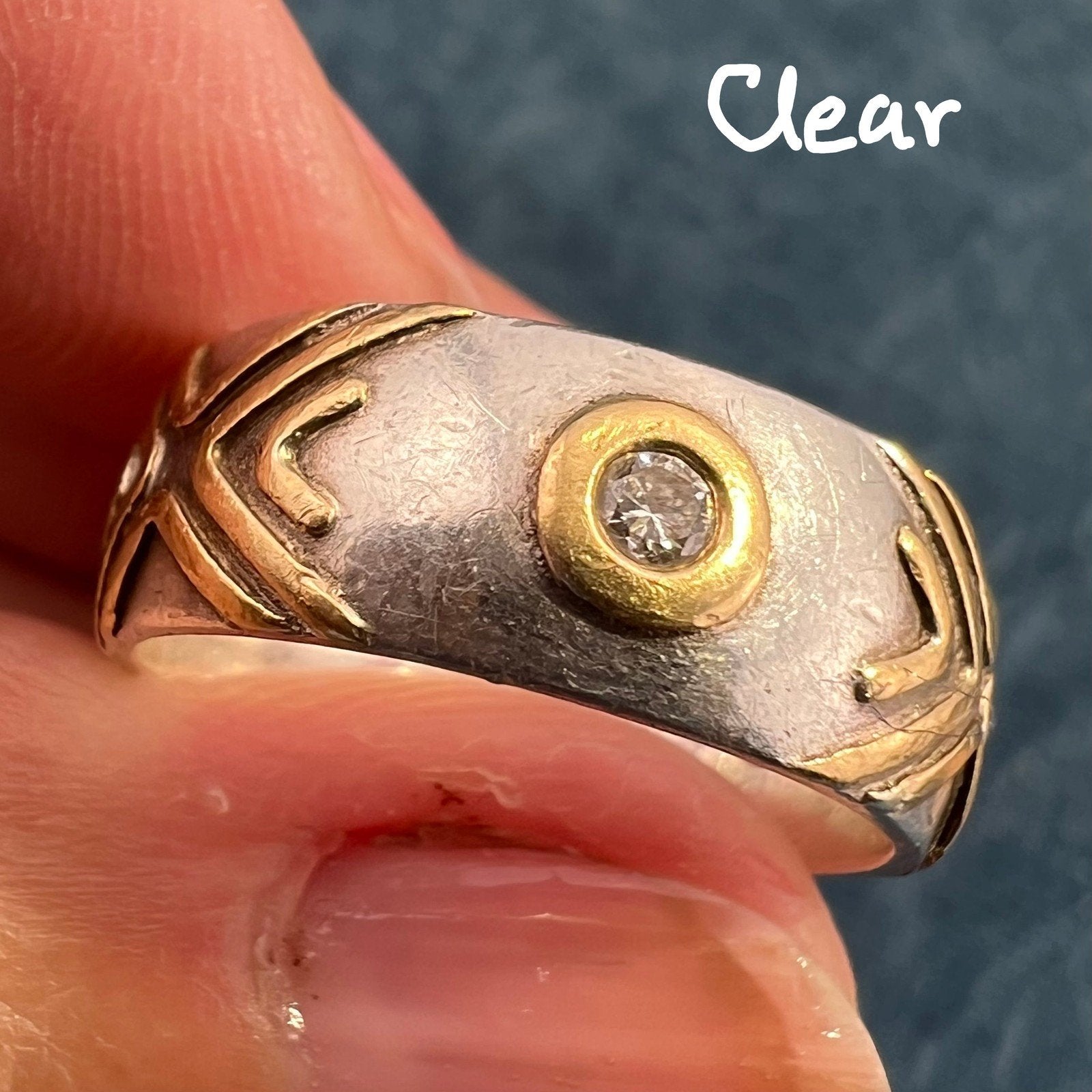 14k Gold Bezel Set Fancy Diamonds in Wide Silver Ring. 6.5g Eternity Band