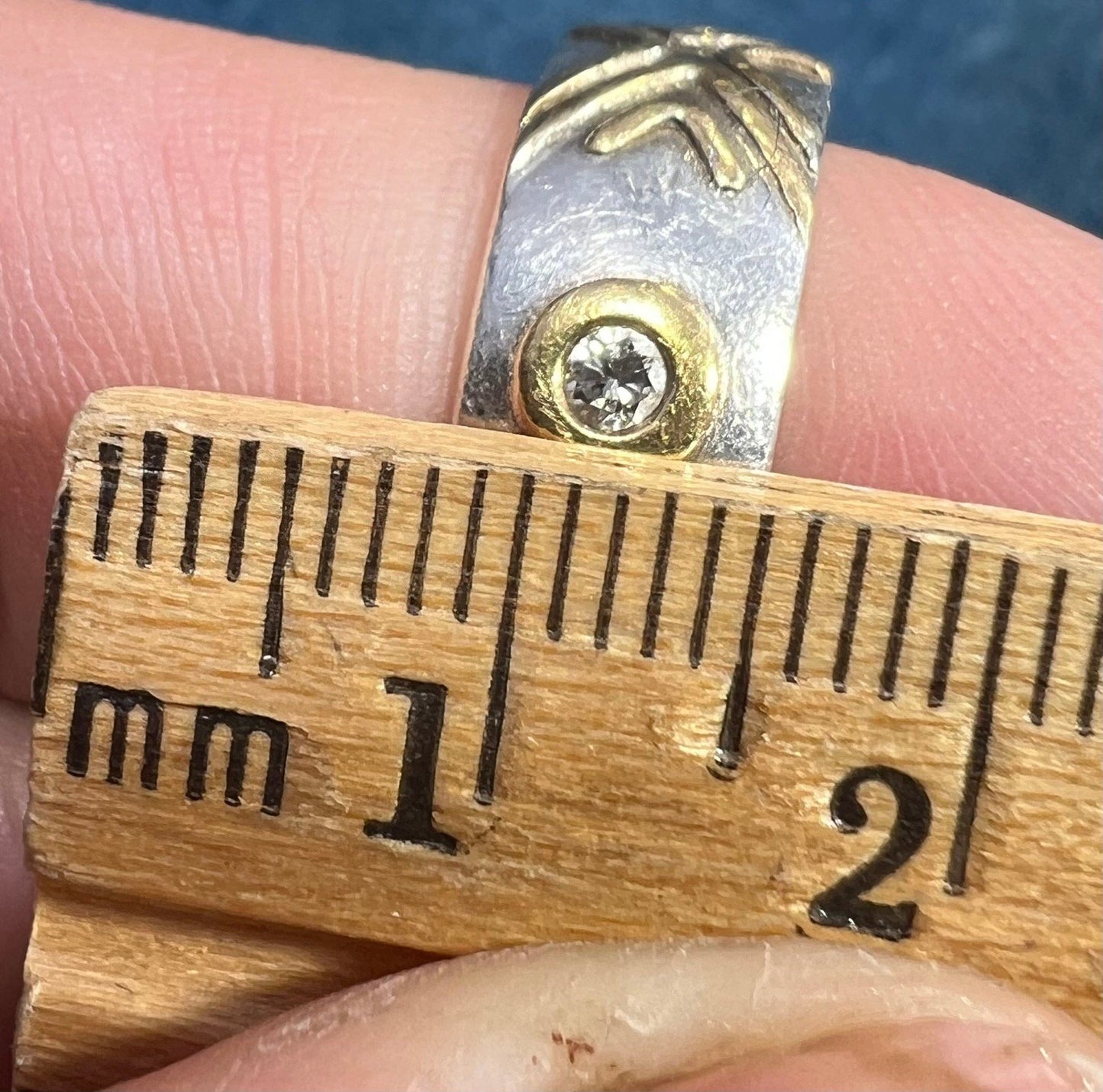 14k Gold Bezel Set Fancy Diamonds in Wide Silver Ring. 6.5g Eternity Band