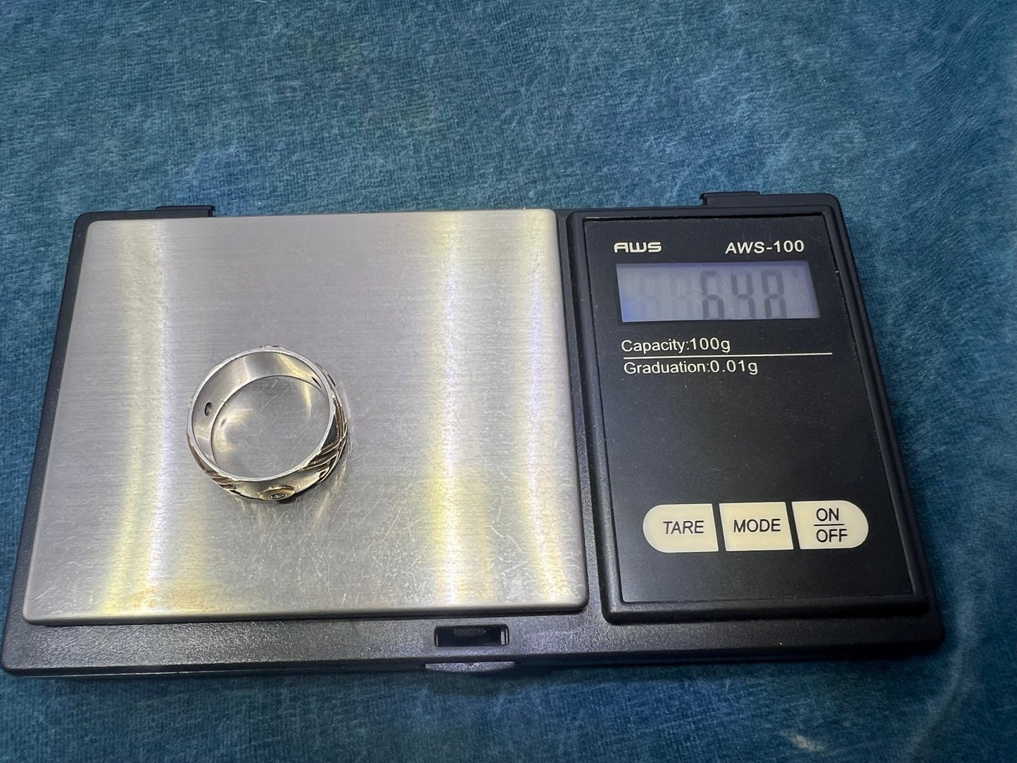 14k Gold Bezel Set Fancy Diamonds in Wide Silver Ring. 6.5g Eternity Band