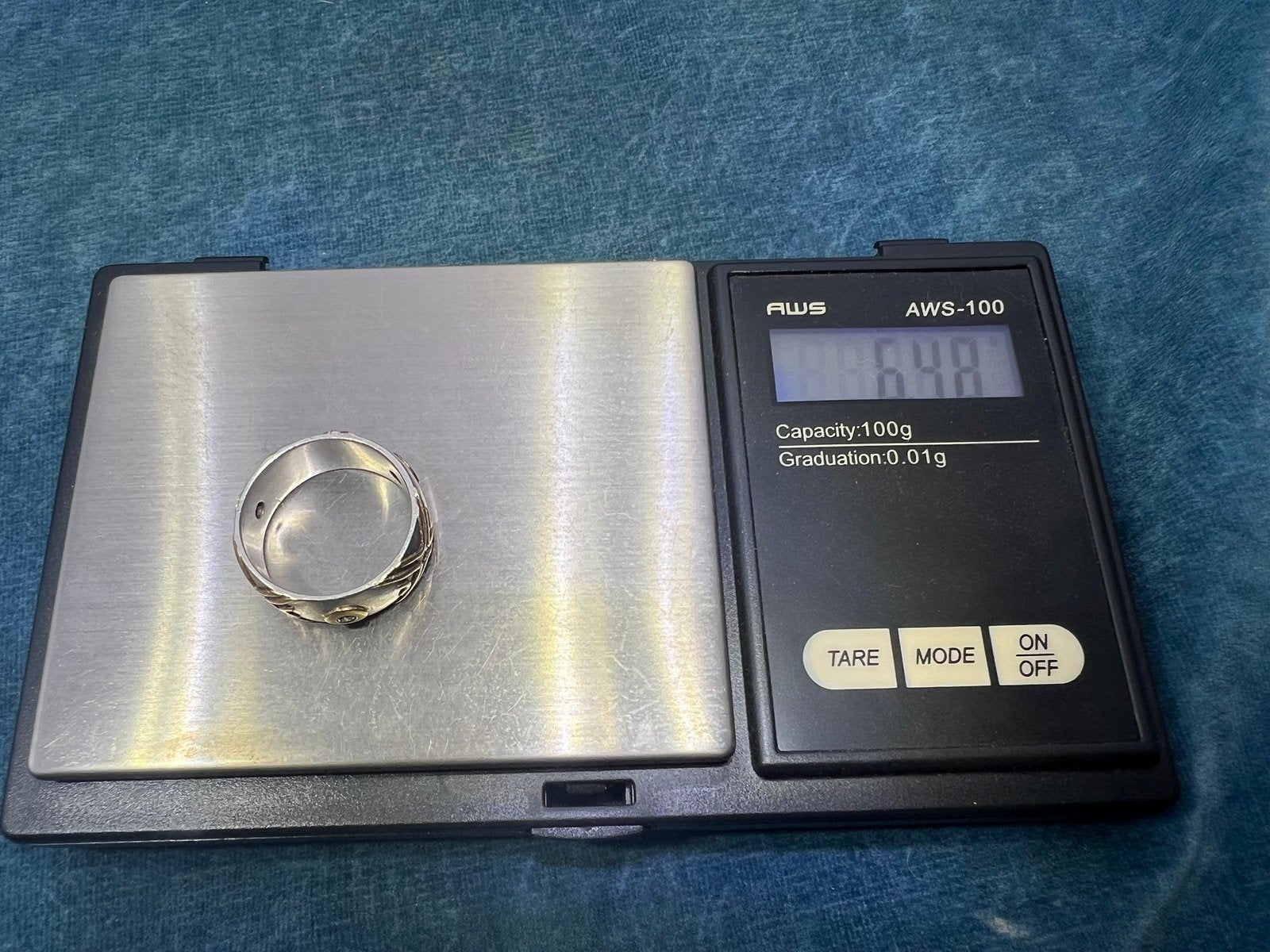 14k Gold Bezel Set Fancy Diamonds in Wide Silver Ring. 6.5g Eternity Band