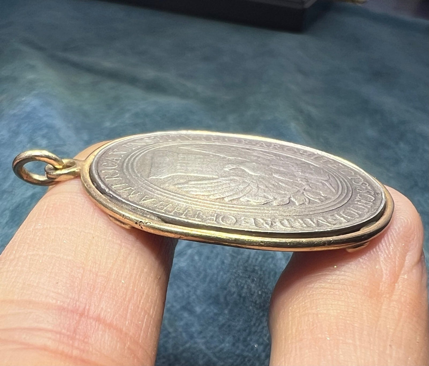 14k Gold Bezel with 925 Engraved Eagle AIA Architects Medal Pendant. 1.7" + 16g