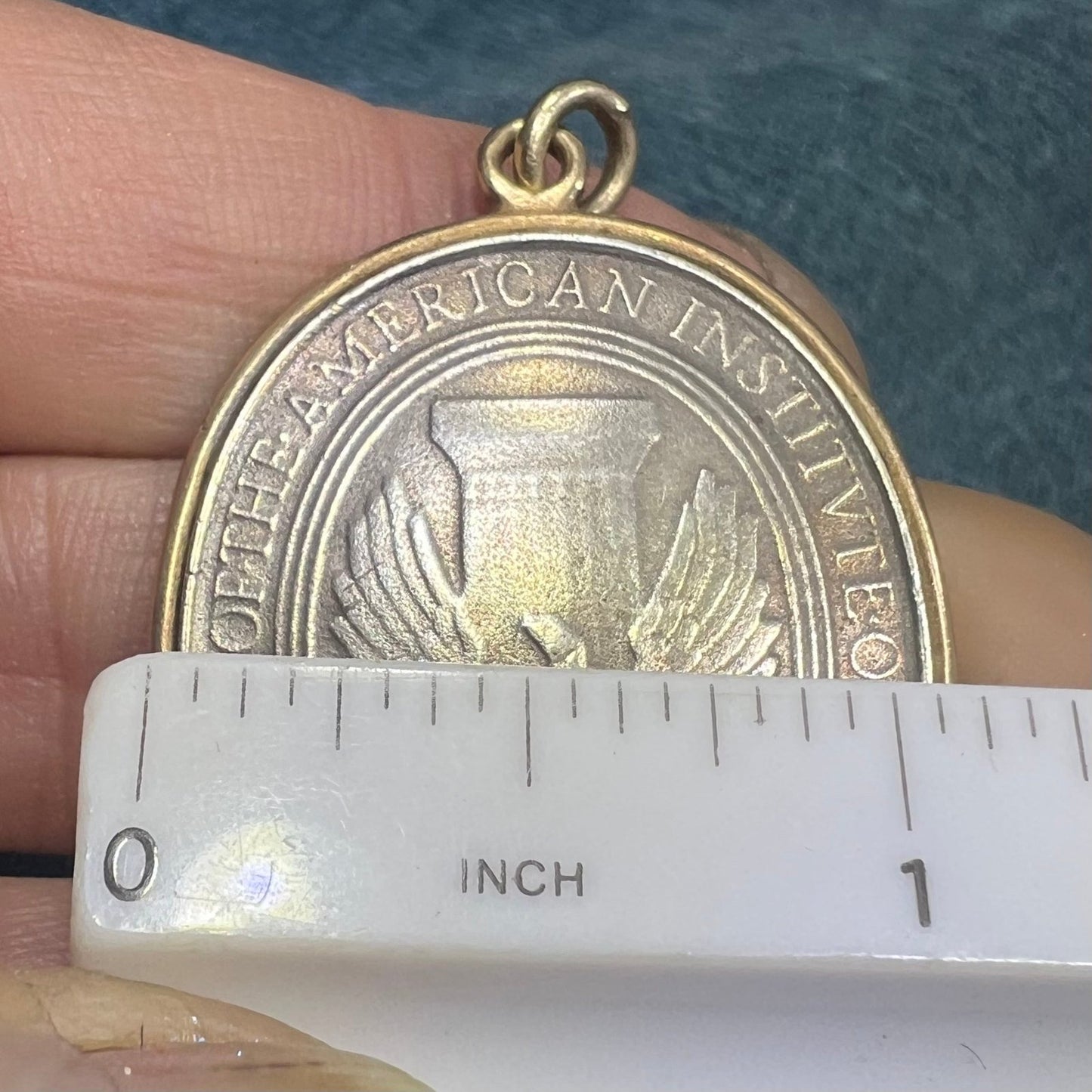 14k Gold Bezel with 925 Engraved Eagle AIA Architects Medal Pendant. 1.7" + 16g