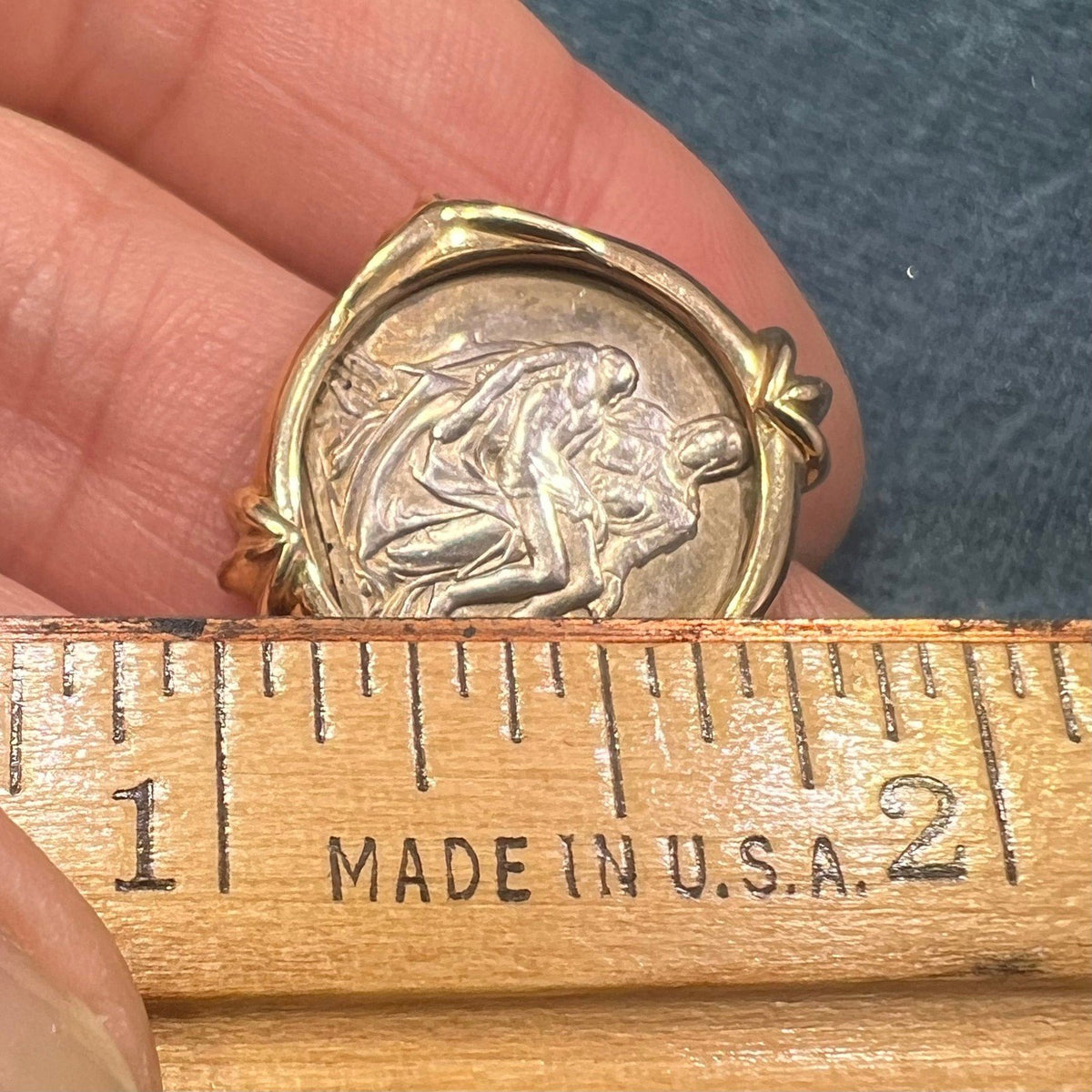 14k Gold Bezel with Silver Pieta Coin from Vatican w Orig Box