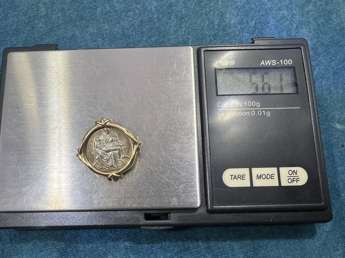 14k Gold Bezel with Silver Pieta Coin from Vatican w Orig Box