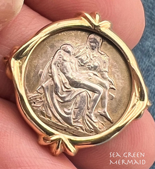 14k Gold Bezel with Silver Pieta Coin from Vatican w Orig Box