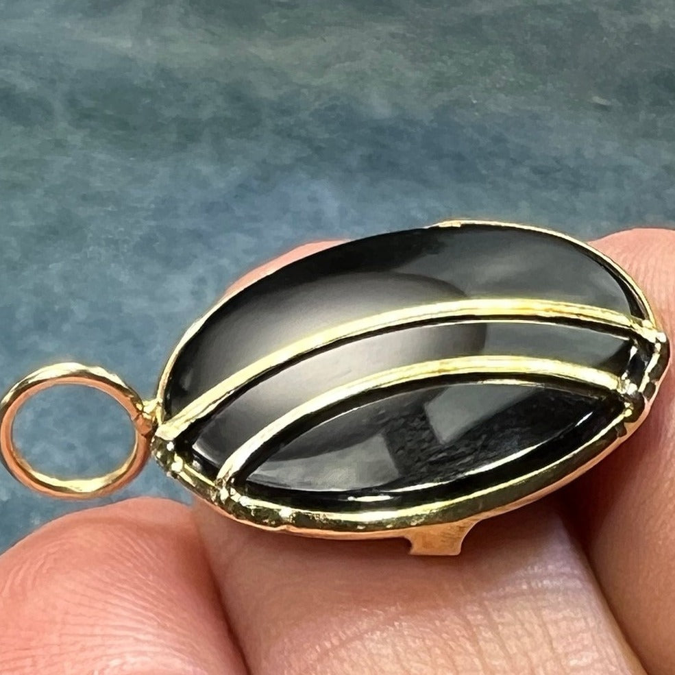 14k Gold Black Onyx Circle Crescent Moon Lunar Eclipse Pendant