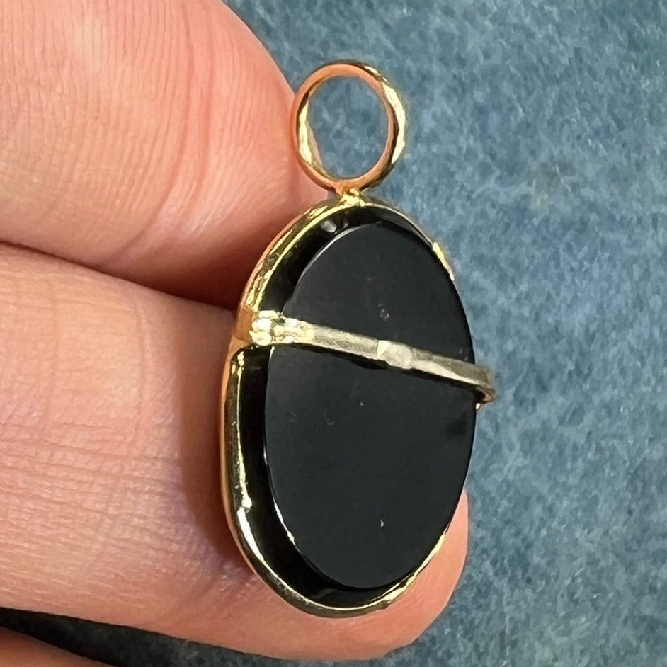 14k Gold Black Onyx Circle Crescent Moon Lunar Eclipse Pendant