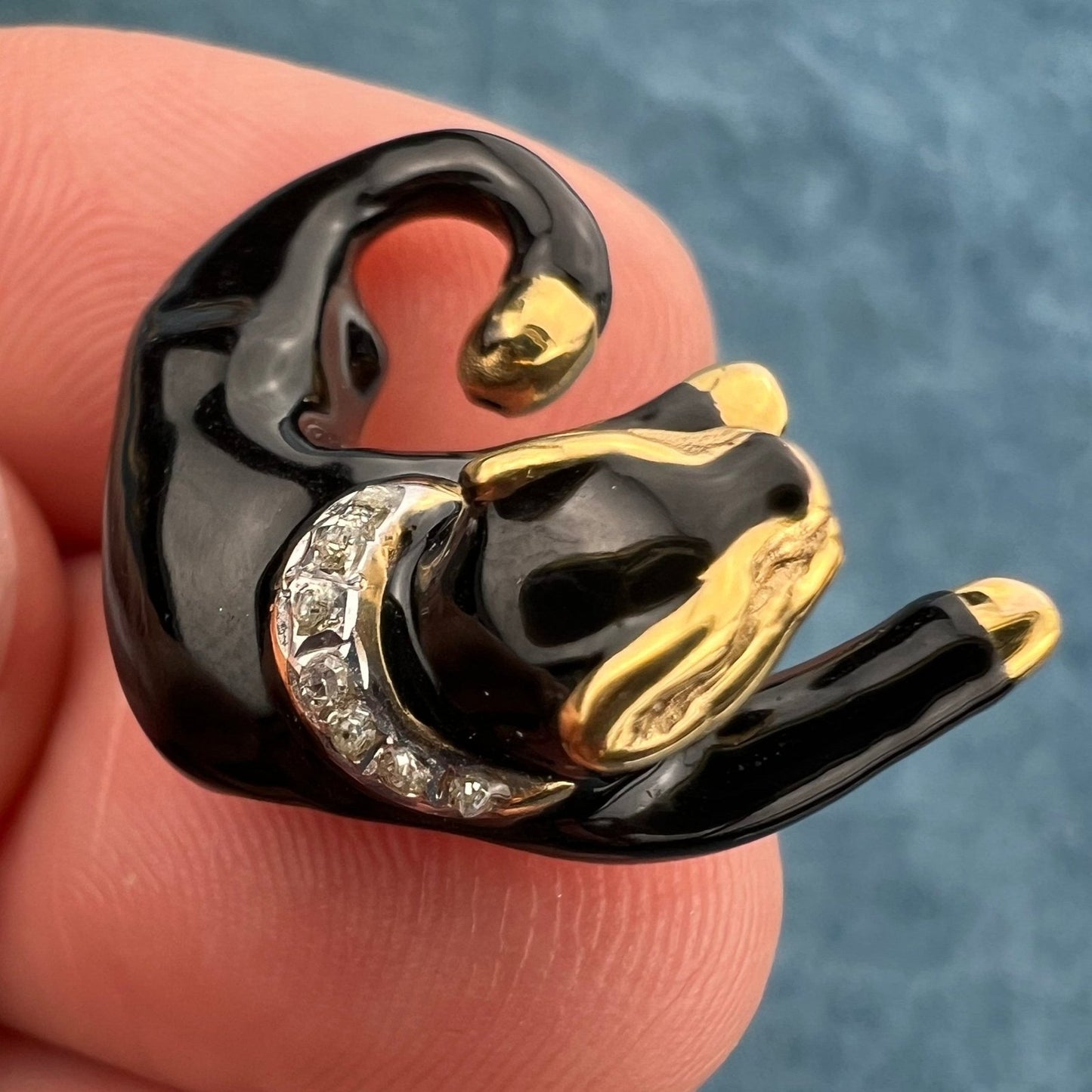 14k Gold Black Panther Slide Pendant. Diamond Collar