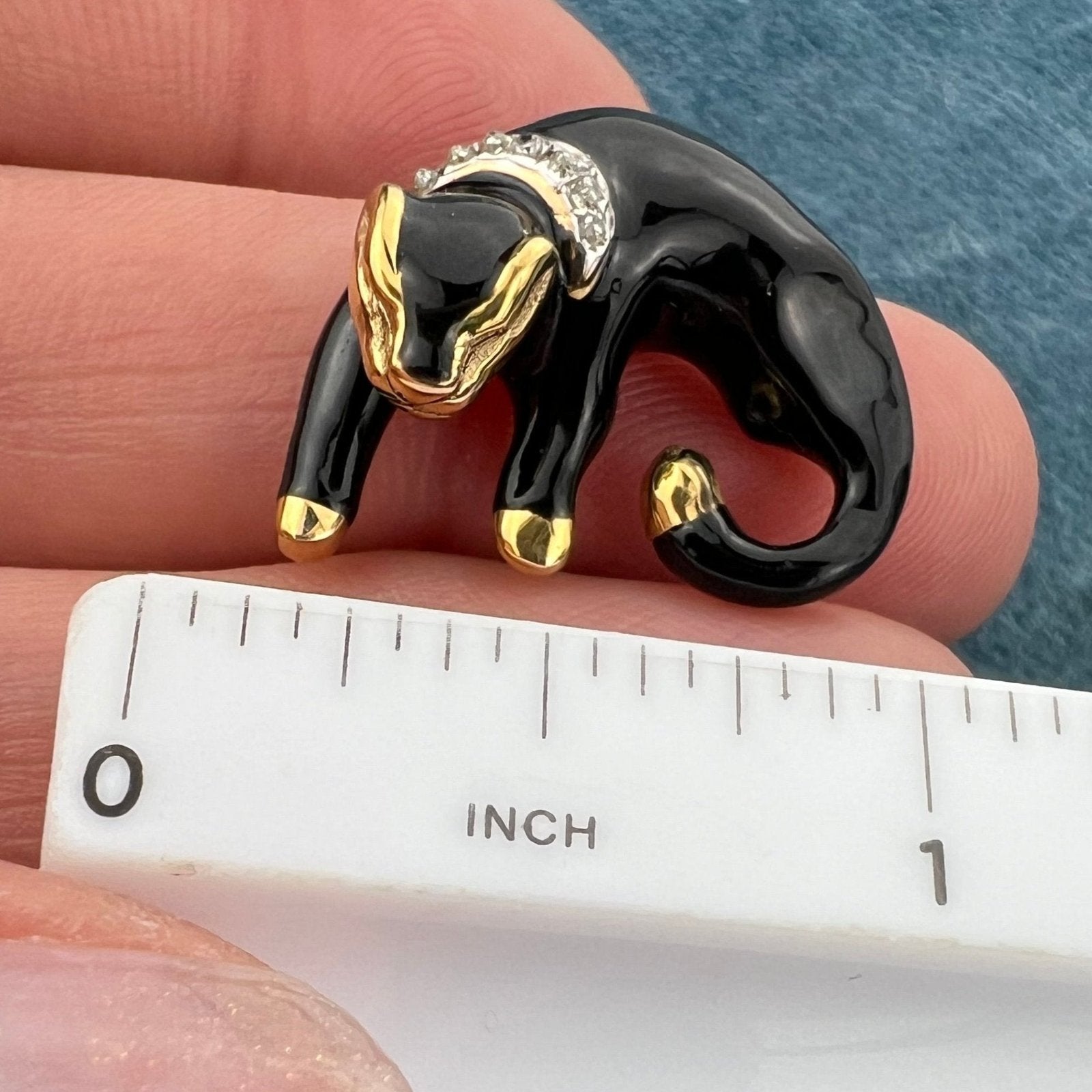 14k Gold Black Panther Slide Pendant. Diamond Collar