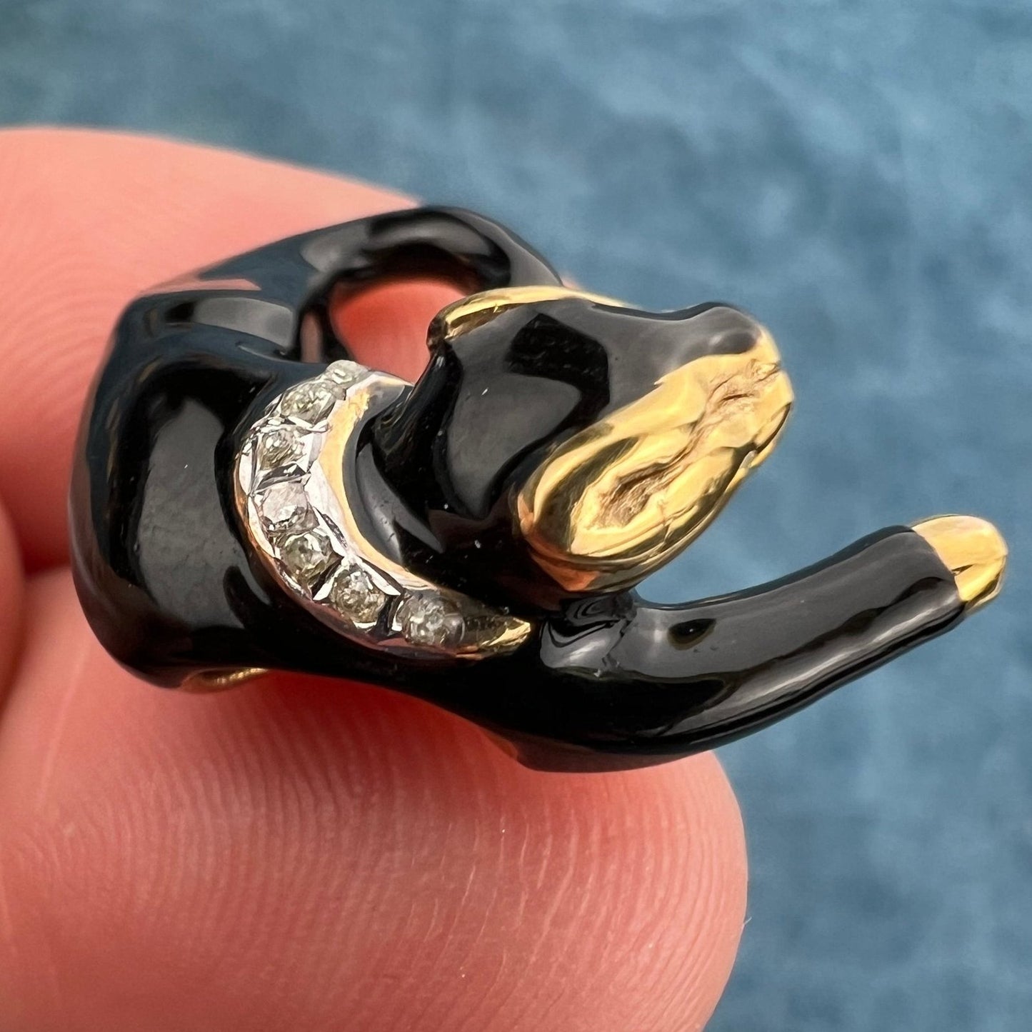 14k Gold Black Panther Slide Pendant. Diamond Collar