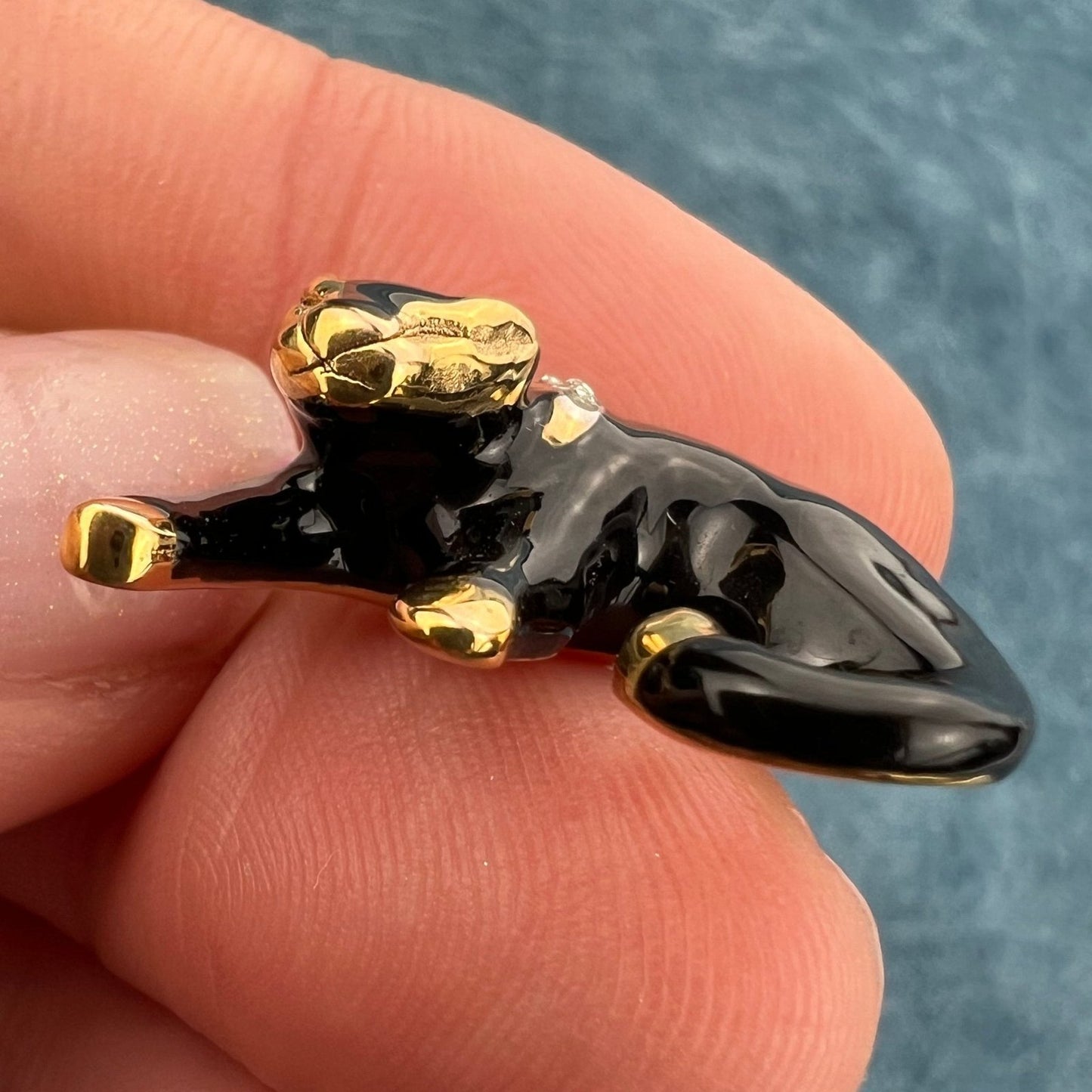 14k Gold Black Panther Slide Pendant. Diamond Collar