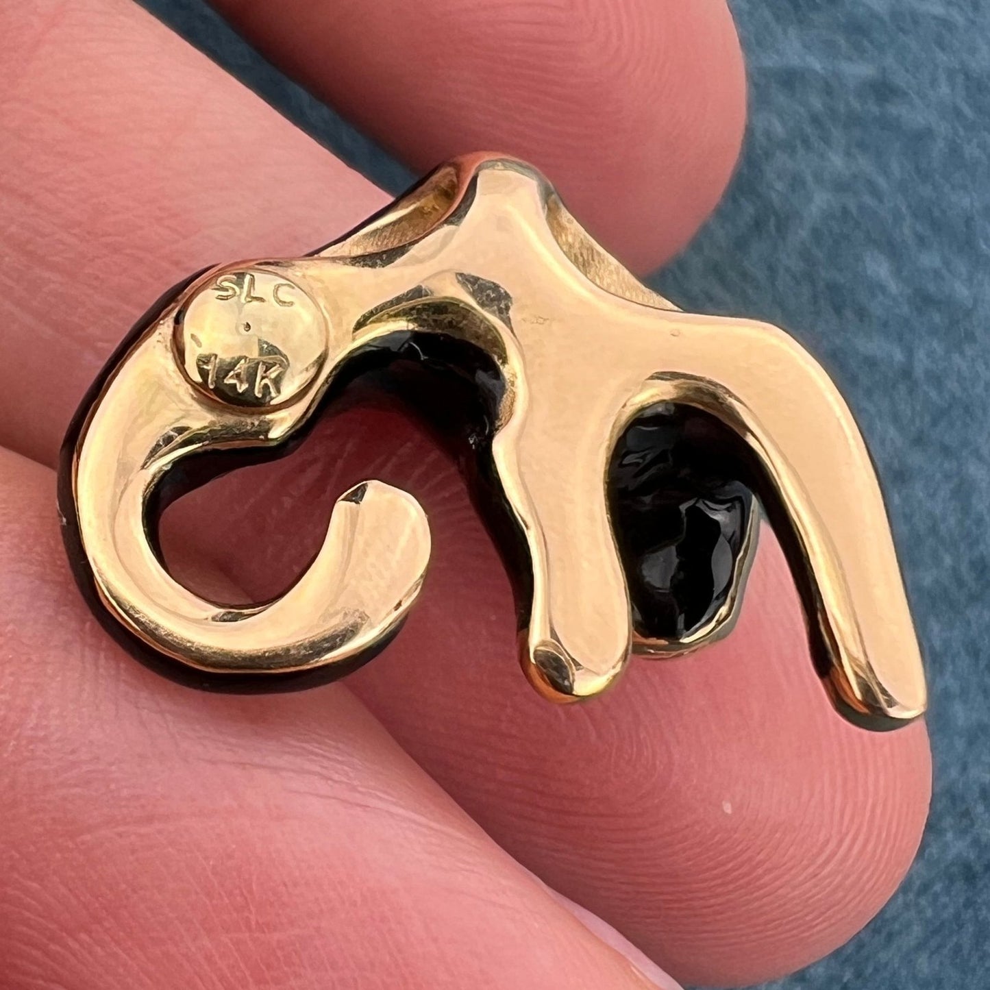 14k Gold Black Panther Slide Pendant. Diamond Collar