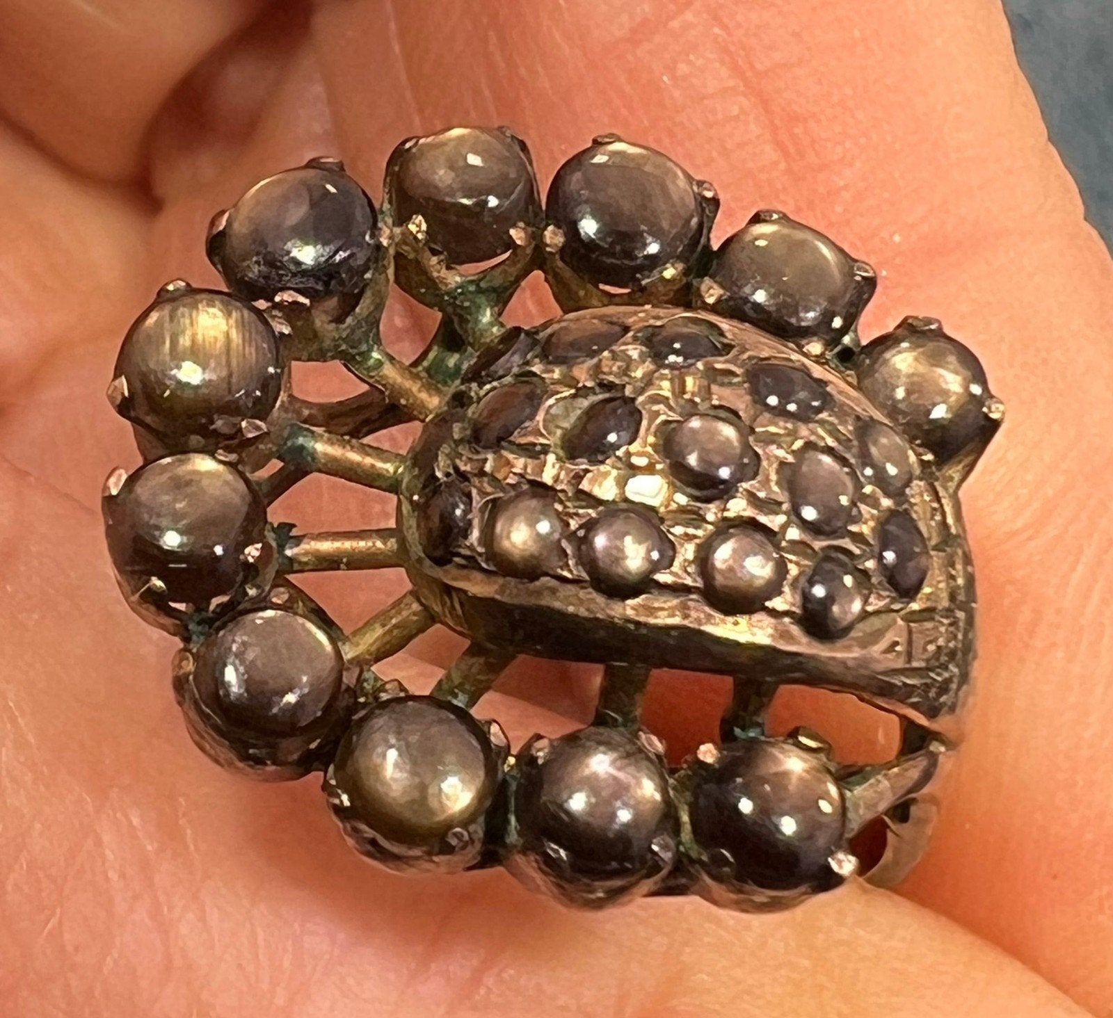 14k Gold Black Star Sapphire Modernist Sputnik Ring. Asymmetrical *Video*